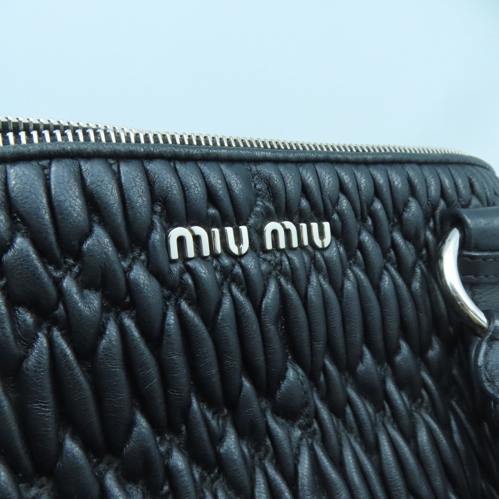 Miu Miu Sheepskin Leather Shoulder Bag Silver Buckle Handle Shoulder Bag Black