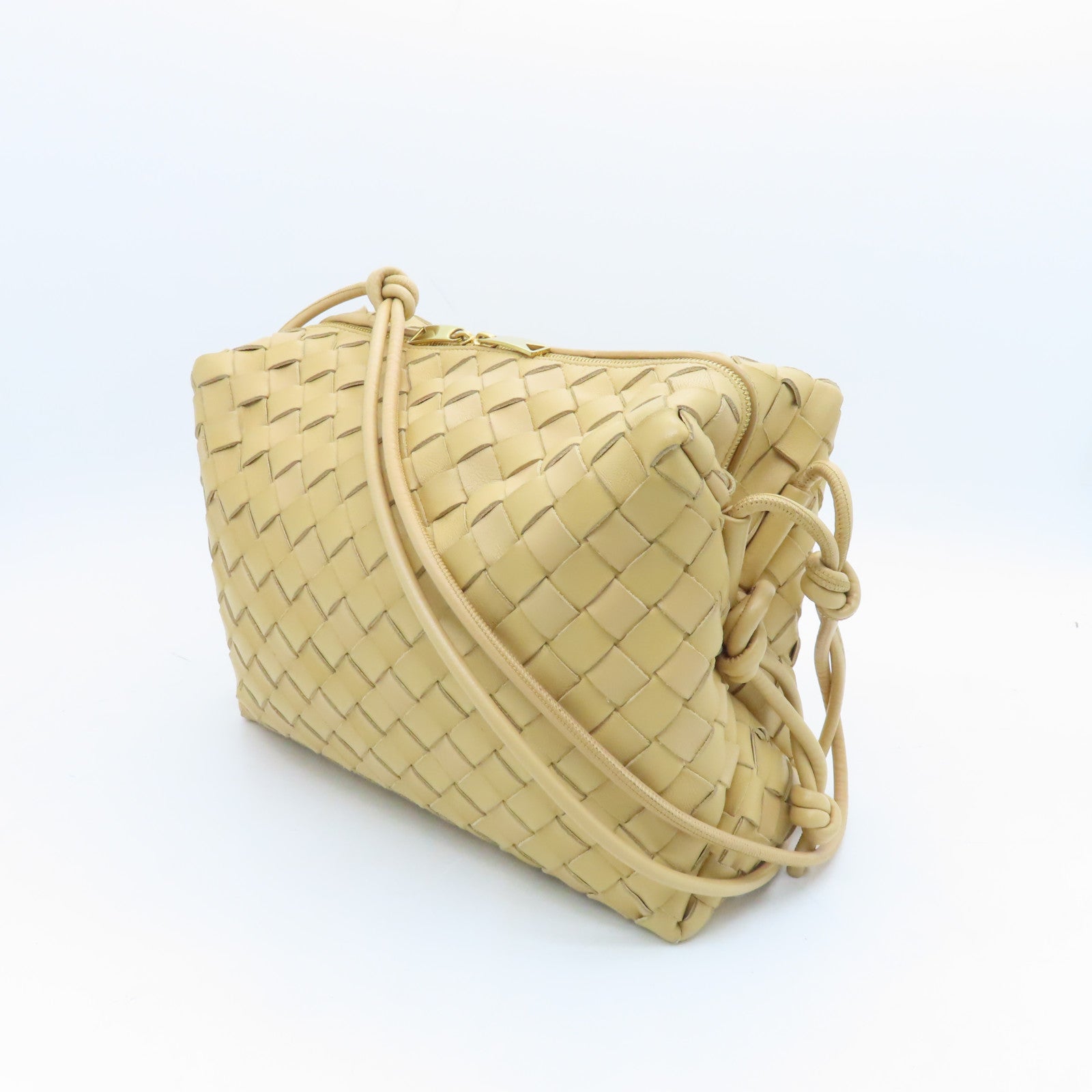BOTTEGA VENETA Leather Small Loop Camera Bag Gold Buckle Beige