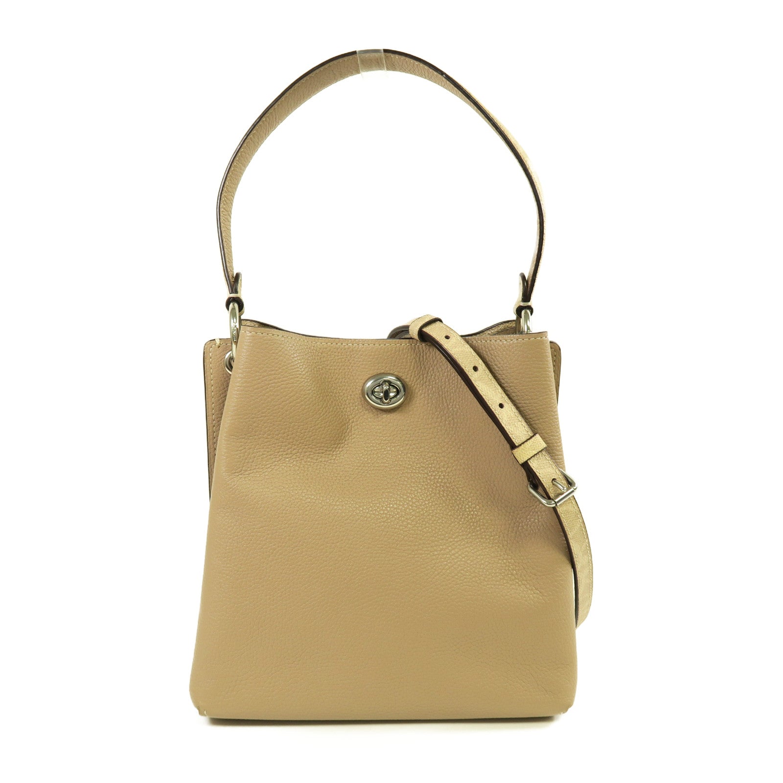 COACH 牛皮皮革2 Way Shoulder銀扣手挽肩背兩用袋米色