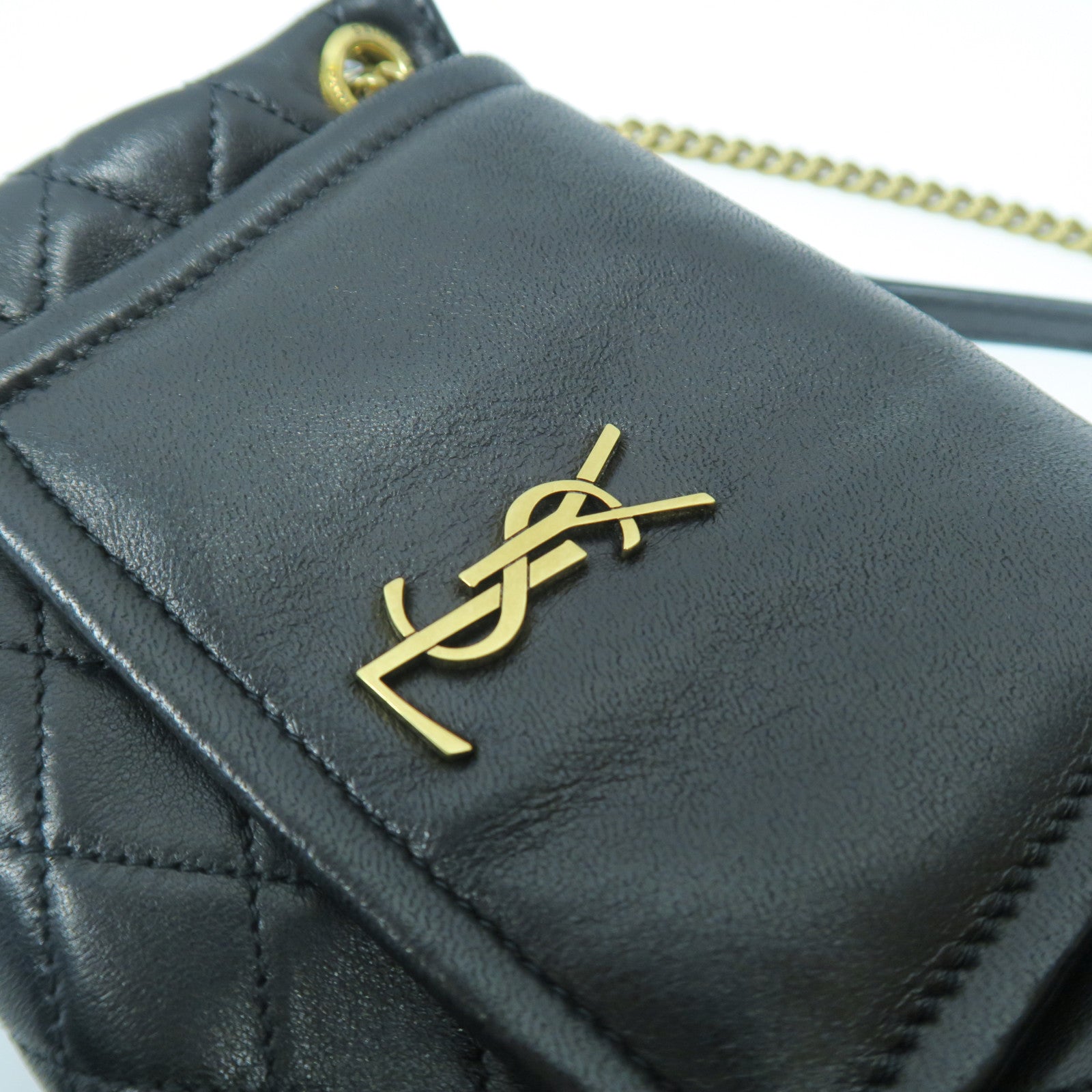 SAINT LAURENT 羊皮皮革Mini Nolita金扣鏈帶肩背袋黑色