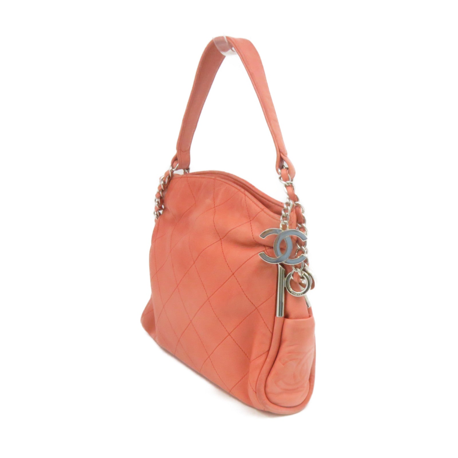 CHANEL Lingge cowhide leather Shoulder Bag silver buckle shoulder bag orange red