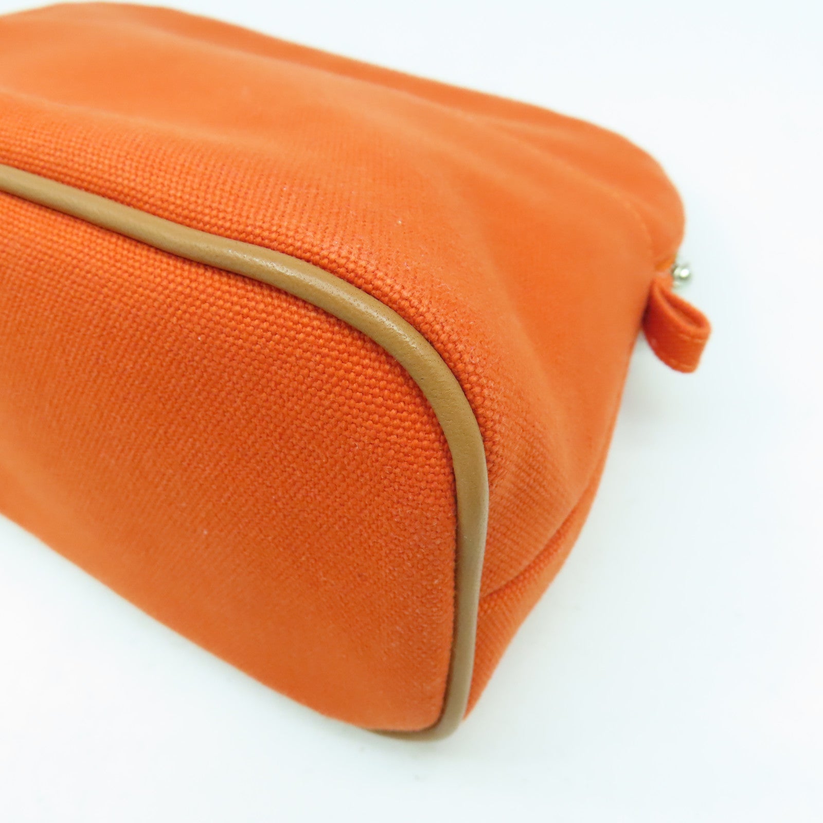 HERMES Toile H帆布Trousse Bolide MM銀扣手拿包橙色