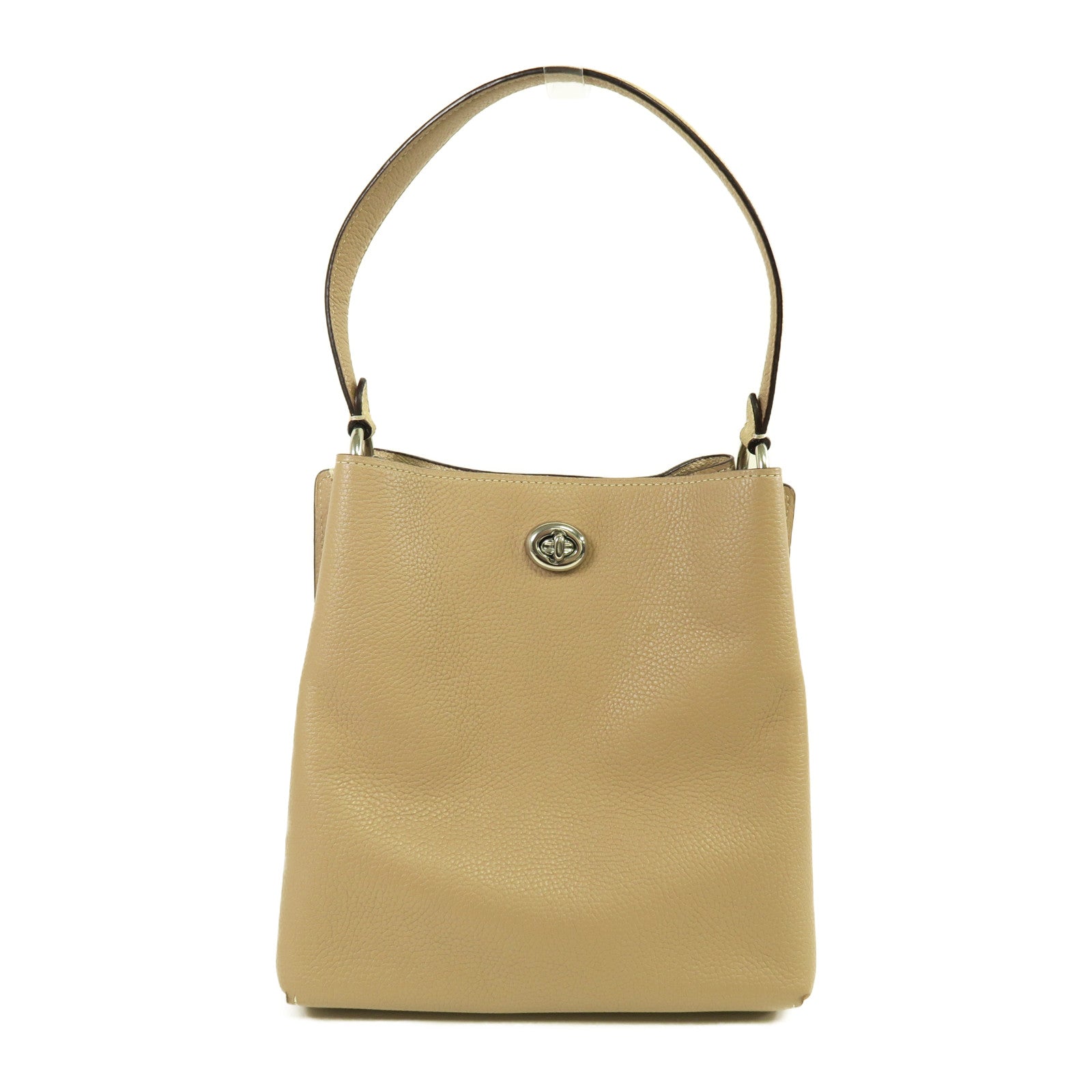 COACH 牛皮皮革2 Way Shoulder銀扣手挽肩背兩用袋米色