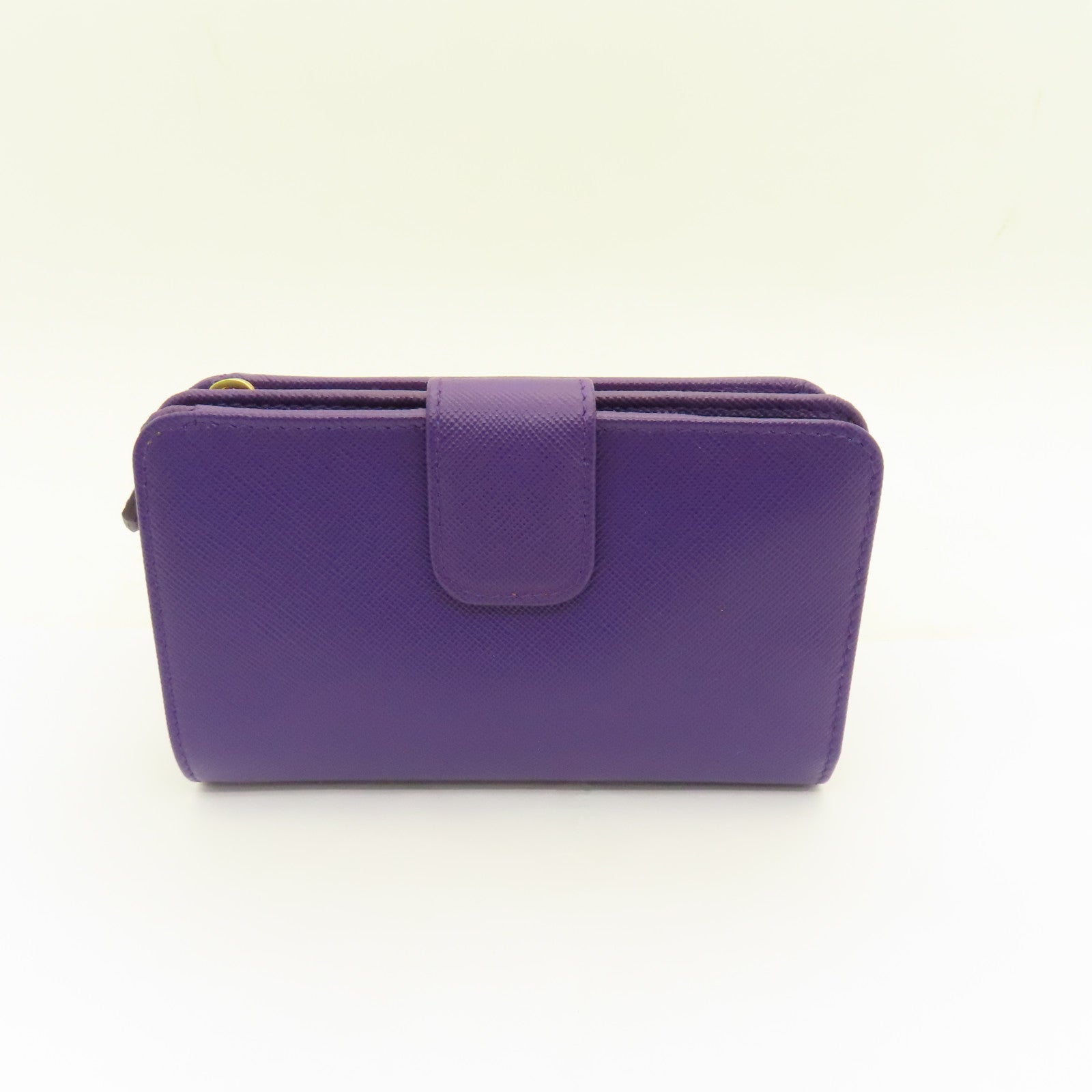 PRADA Cowhide Leather Wallet Gold Buckle Wallet Purple