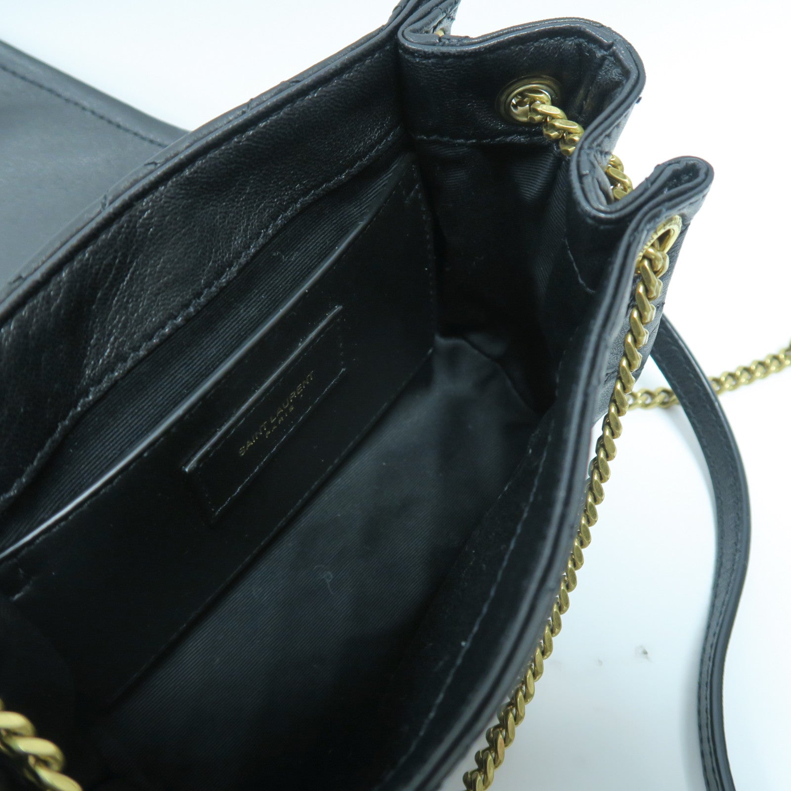 SAINT LAURENT 羊皮皮革Mini Nolita金扣鏈帶肩背袋黑色