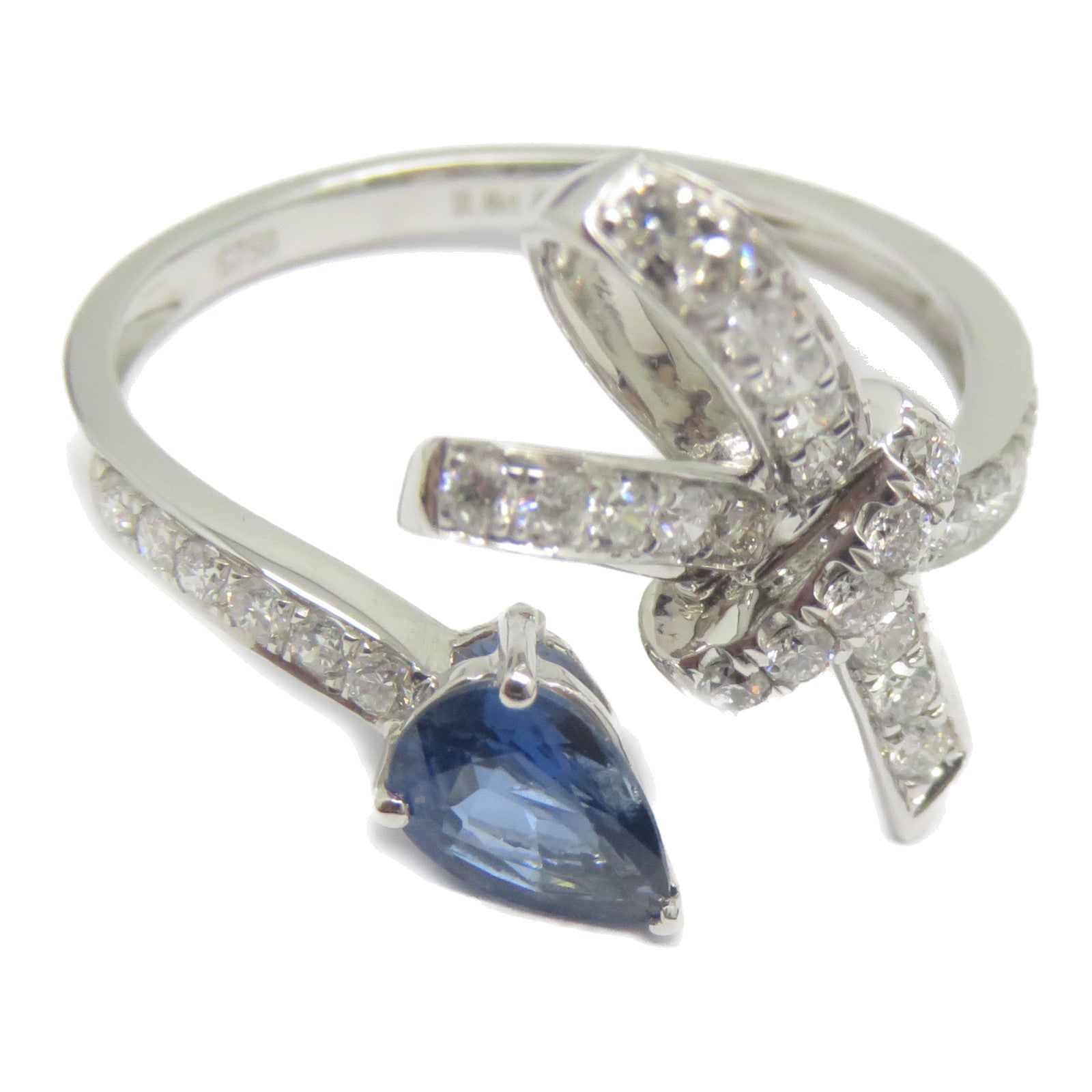 JEWELRY 18K白金Sapphire Diamond Ring 0.46ct藍寶石/0.372ct鑽石戒指US#6.5