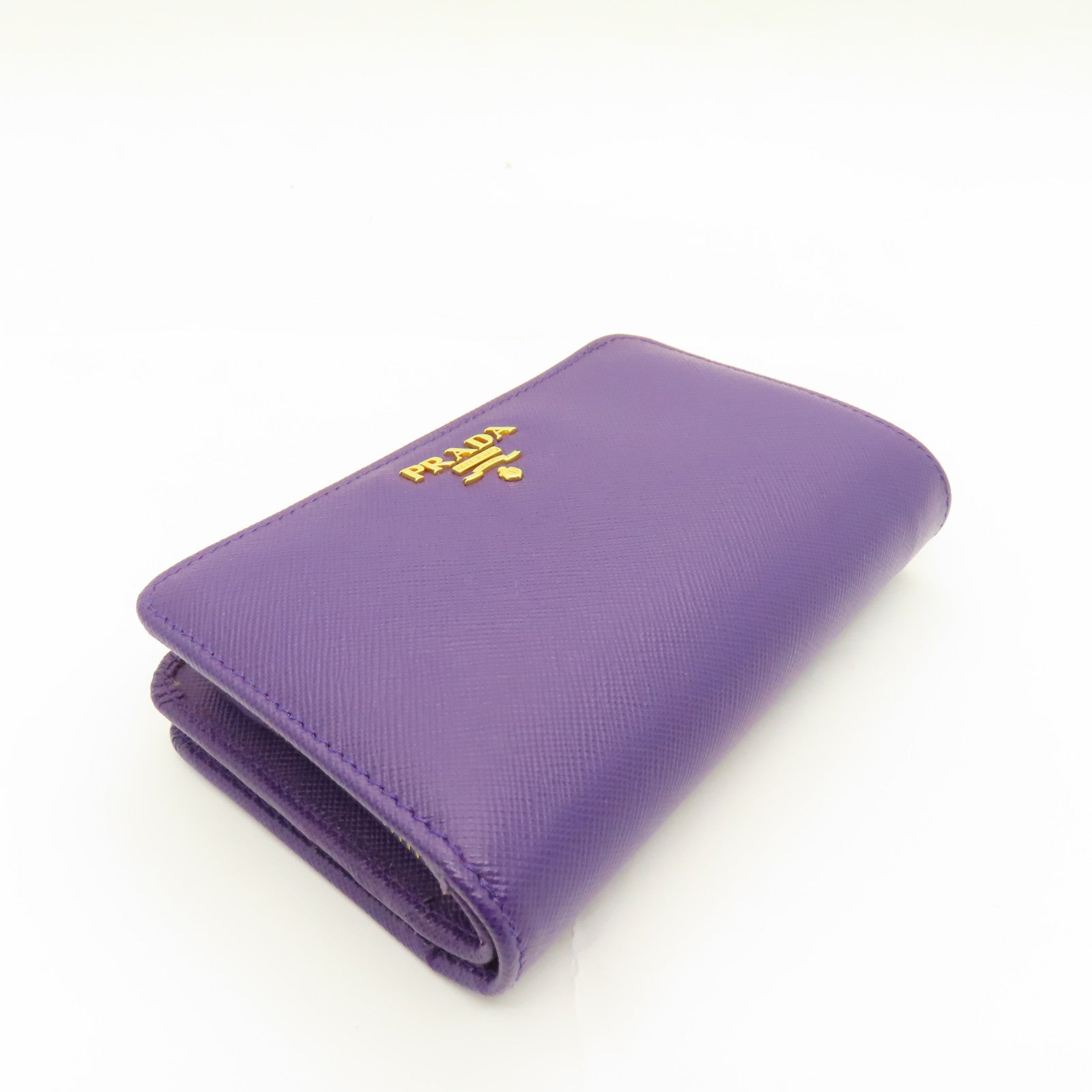 PRADA Cowhide Leather Wallet Gold Buckle Wallet Purple