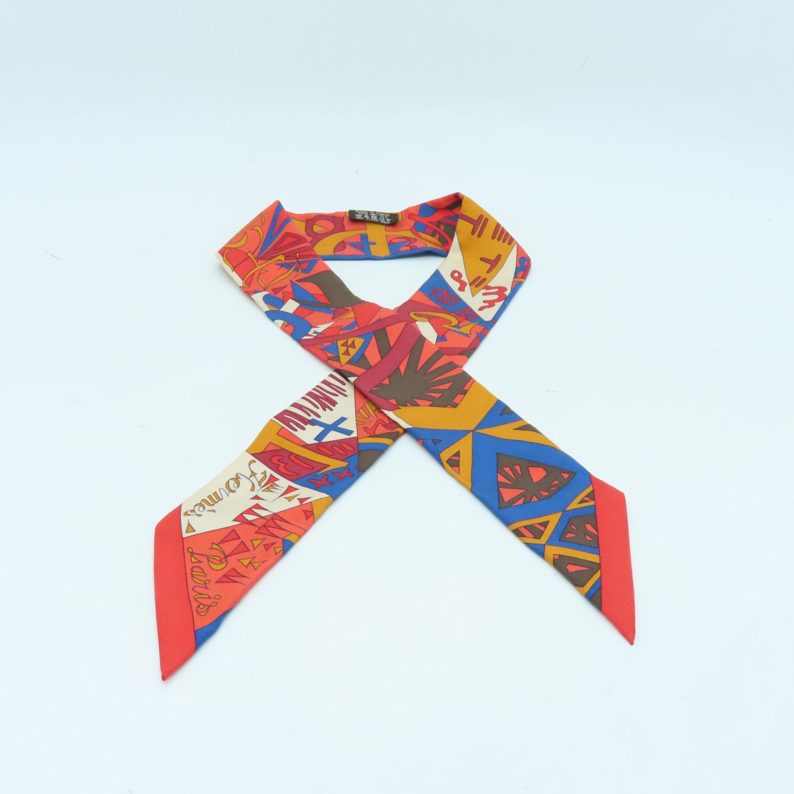 HERMES 絲質Twilly絲巾紅色彩色