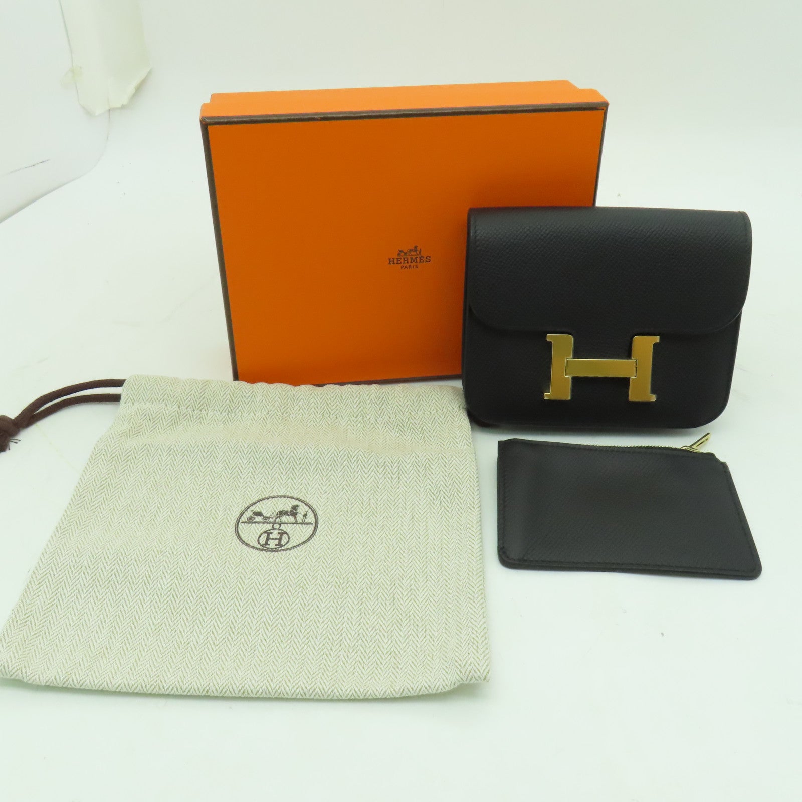 HERMES Epsom皮革Constance Slim金扣手拿包黑色