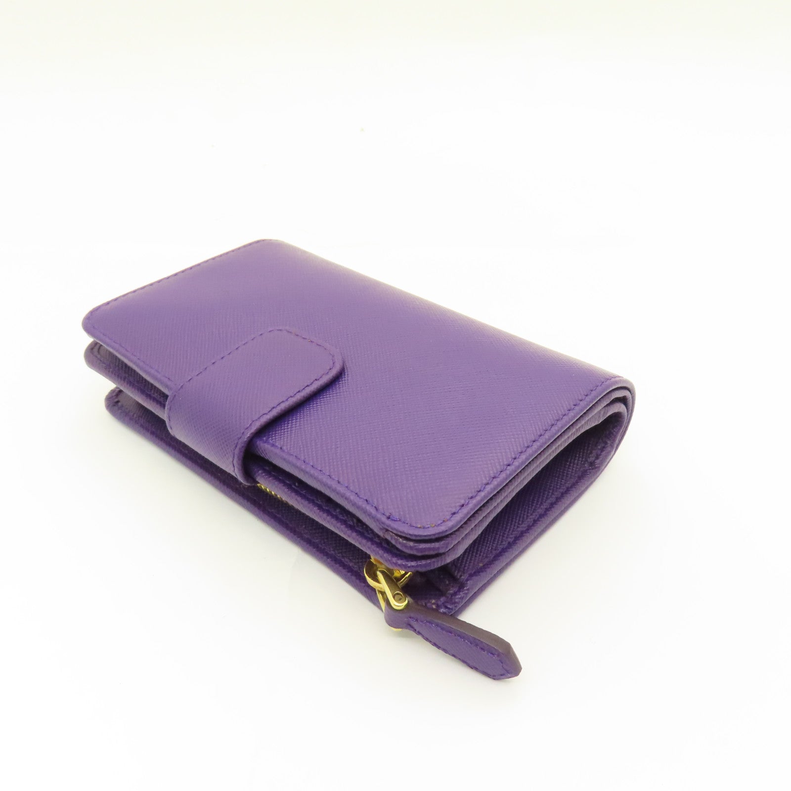PRADA Cowhide Leather Wallet Gold Buckle Wallet Purple