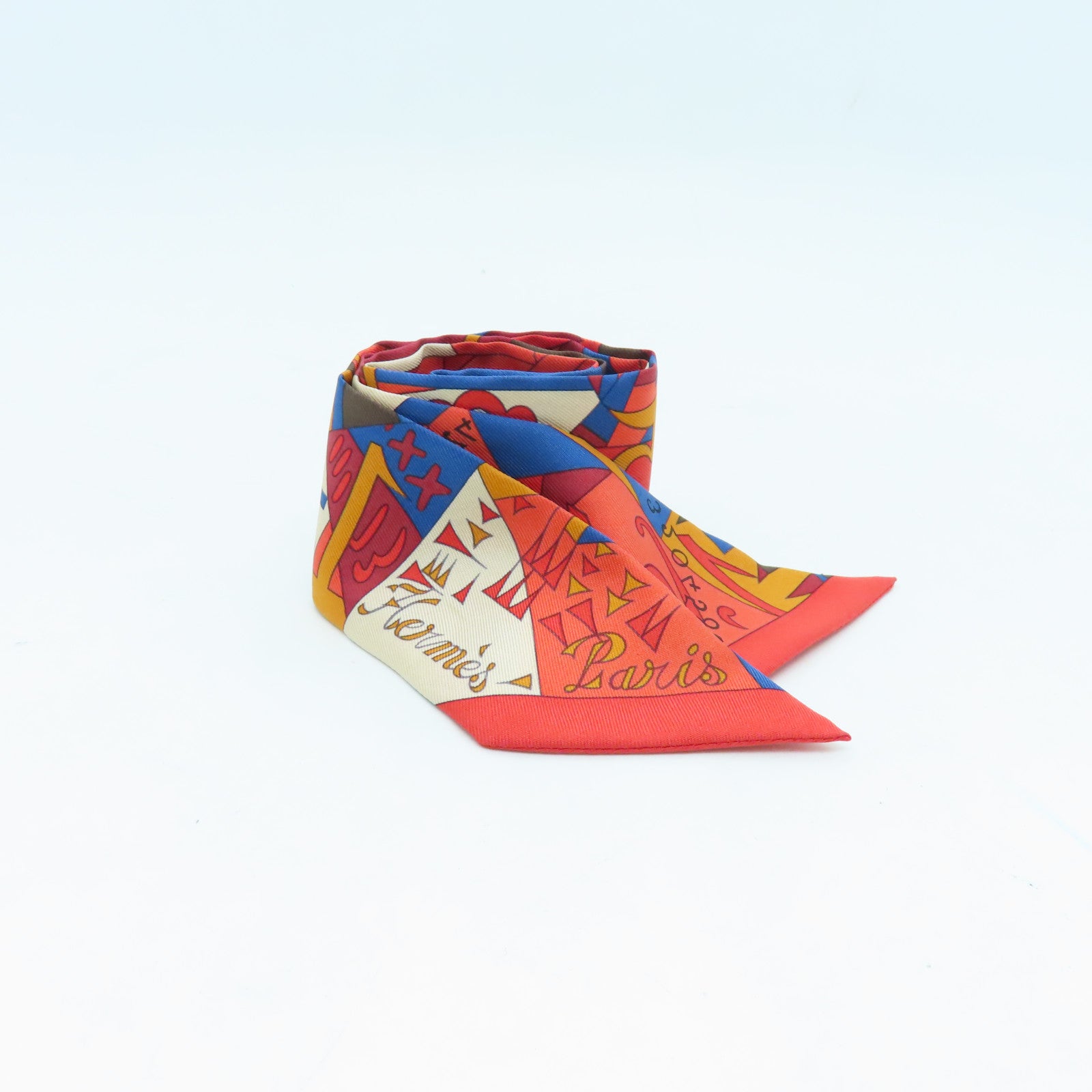 HERMES 絲質Twilly絲巾紅色彩色