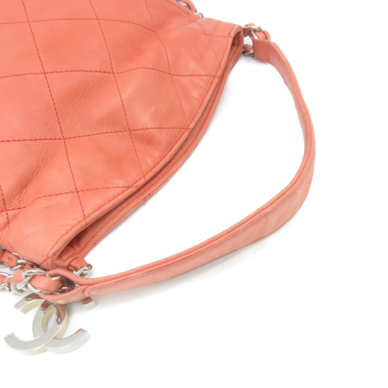 CHANEL Lingge cowhide leather Shoulder Bag silver buckle shoulder bag orange red
