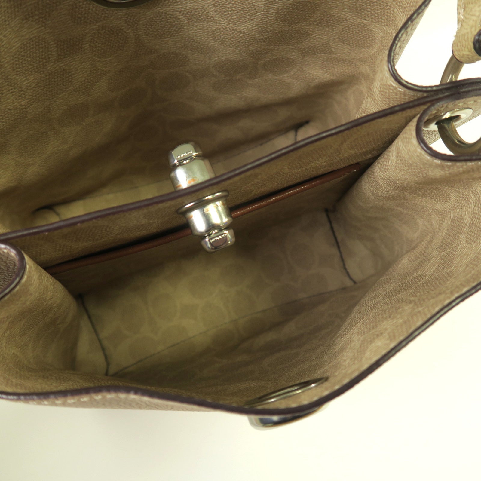COACH 牛皮皮革2 Way Shoulder銀扣手挽肩背兩用袋米色