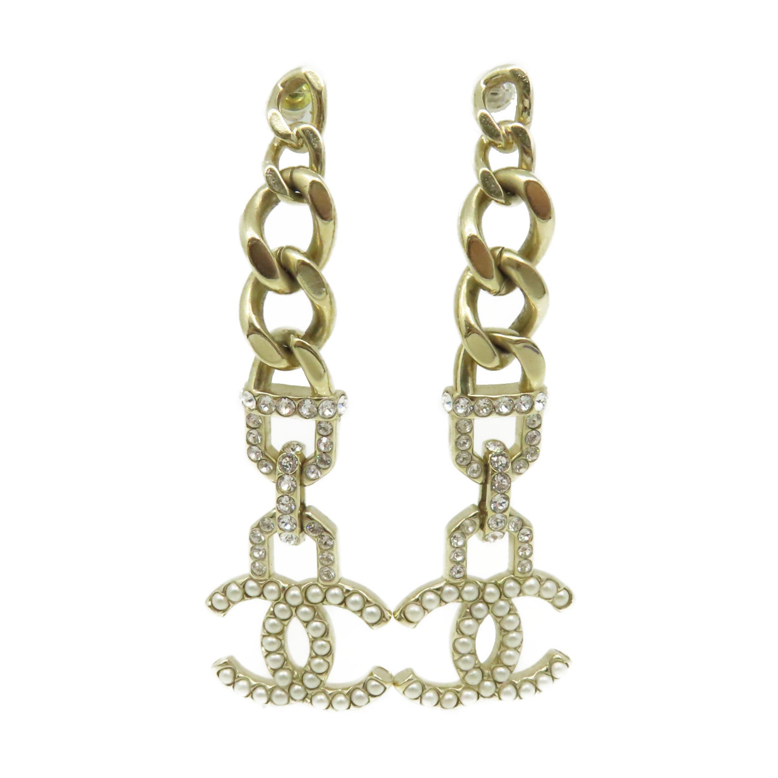 CHANEL 金屬/仿珍珠CC Earrings耳環金色/珍珠色