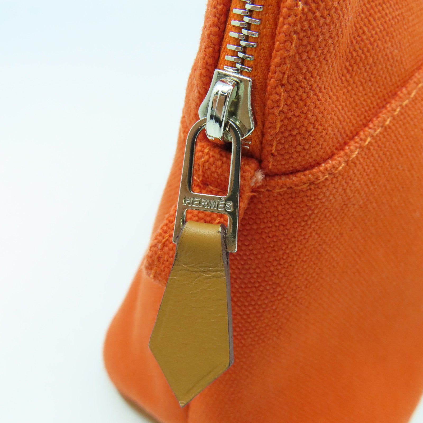 HERMES Toile H帆布Trousse Bolide MM銀扣手拿包橙色