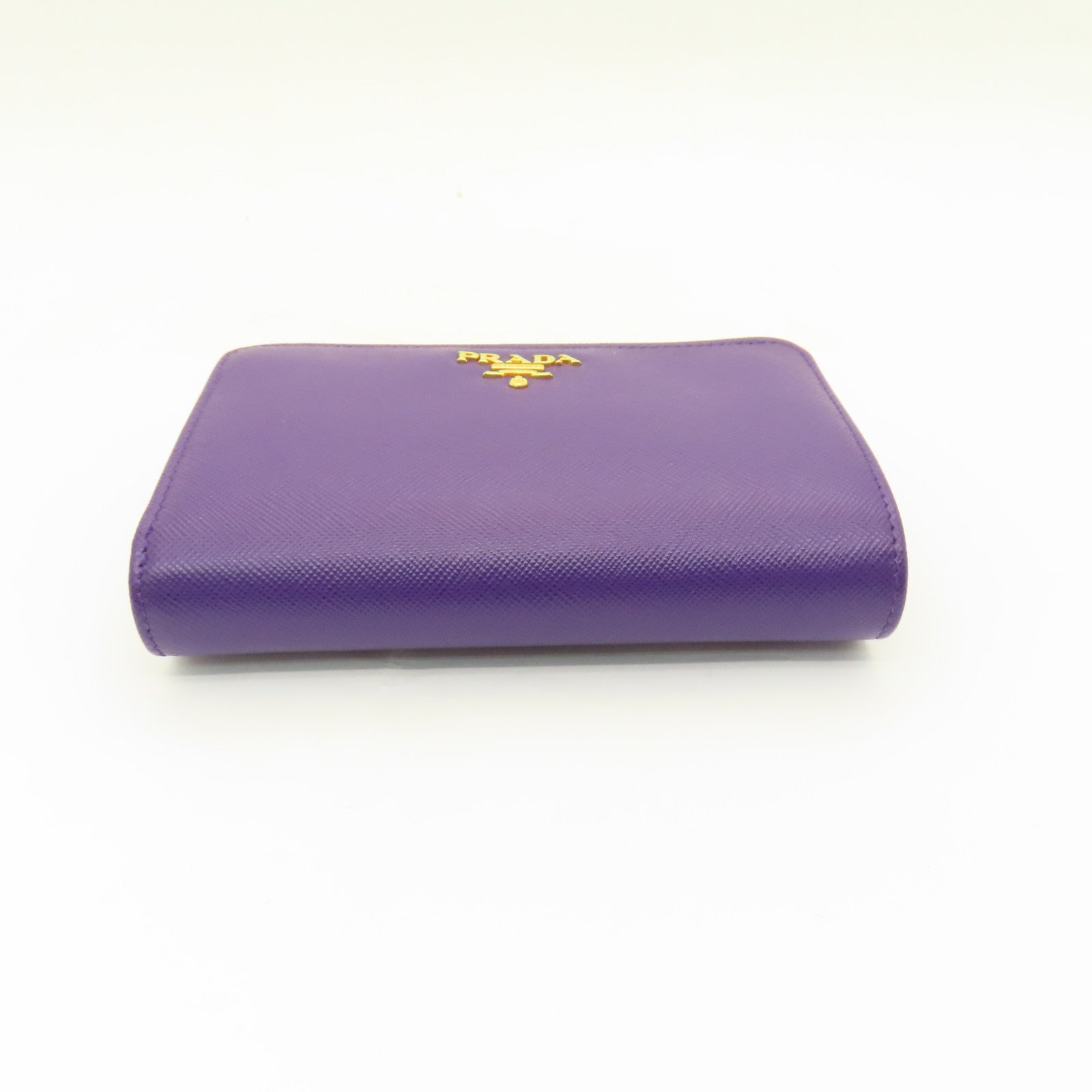 PRADA Cowhide Leather Wallet Gold Buckle Wallet Purple