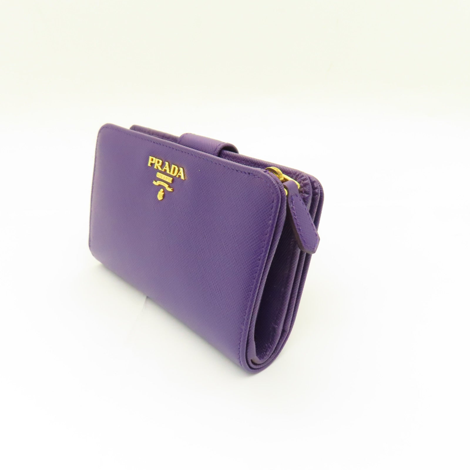 PRADA Cowhide Leather Wallet Gold Buckle Wallet Purple