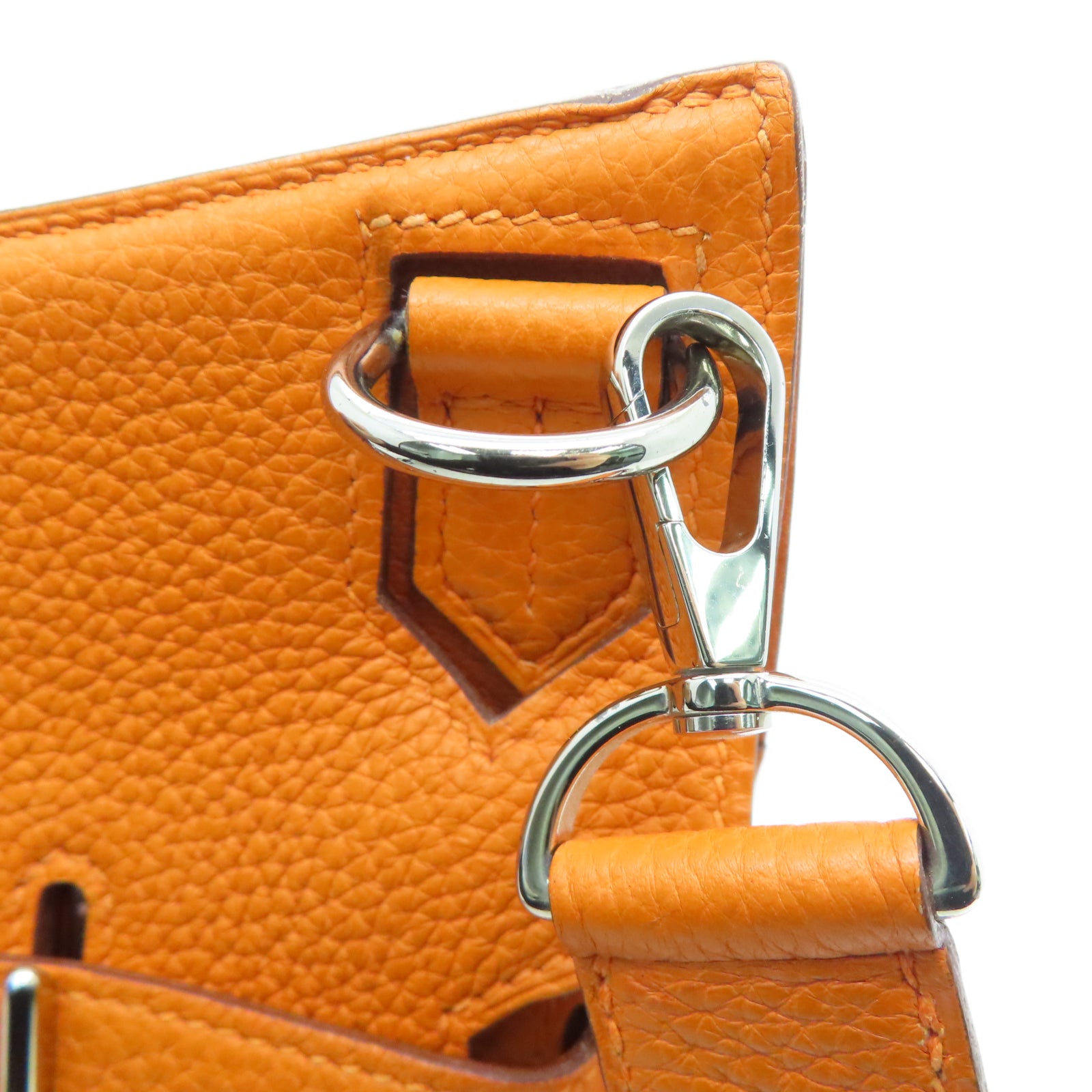 HERMES Taurillon Clemence皮革Jypsiere 28銀扣肩背袋火橘色