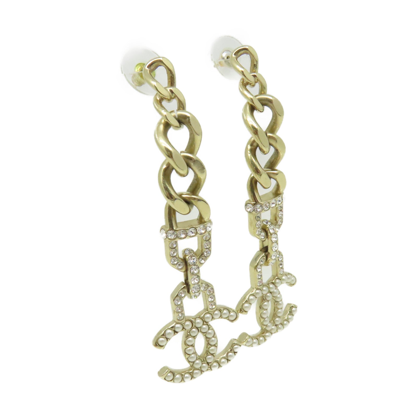 CHANEL 金屬/仿珍珠CC Earrings耳環金色/珍珠色