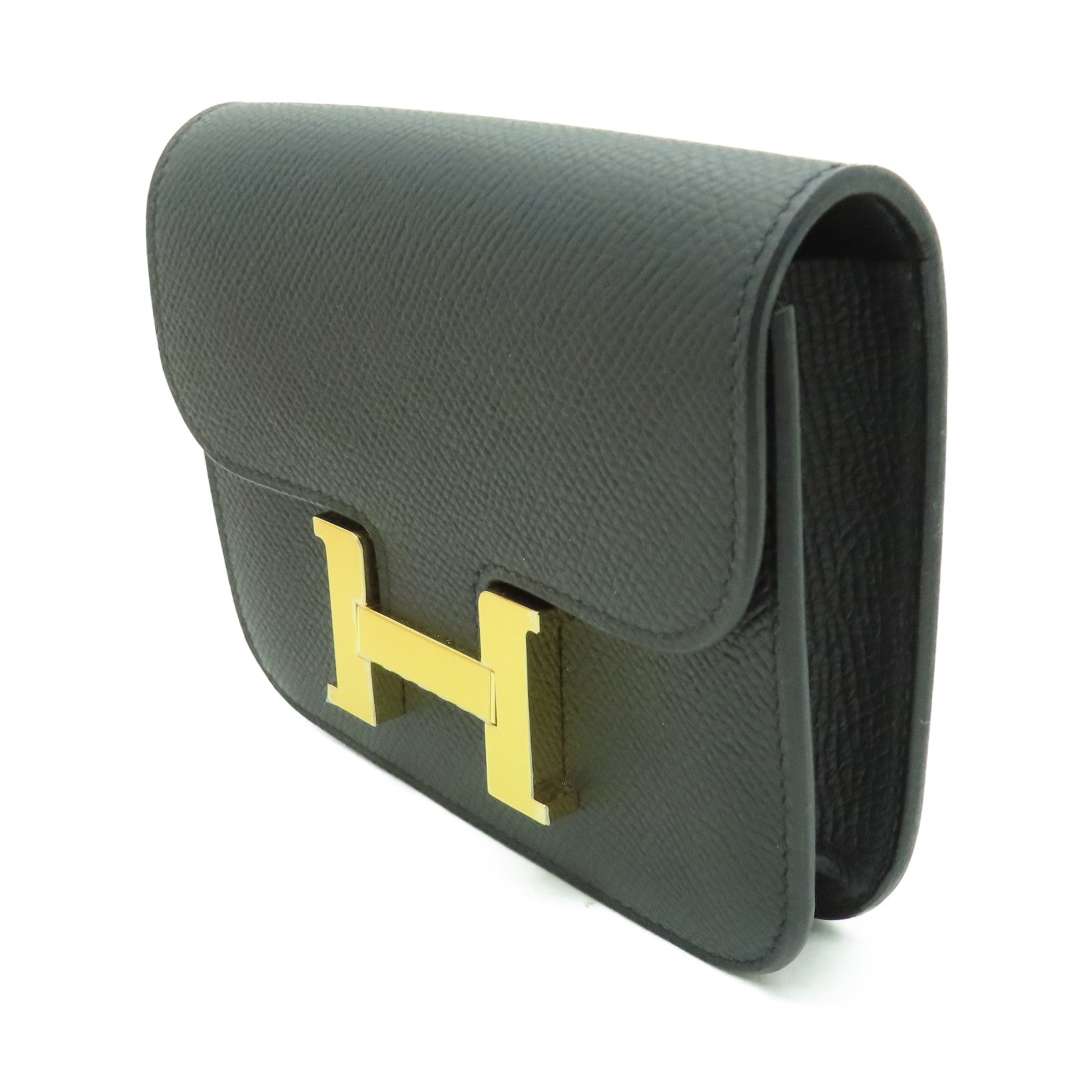 HERMES Epsom皮革Constance Slim金扣手拿包黑色
