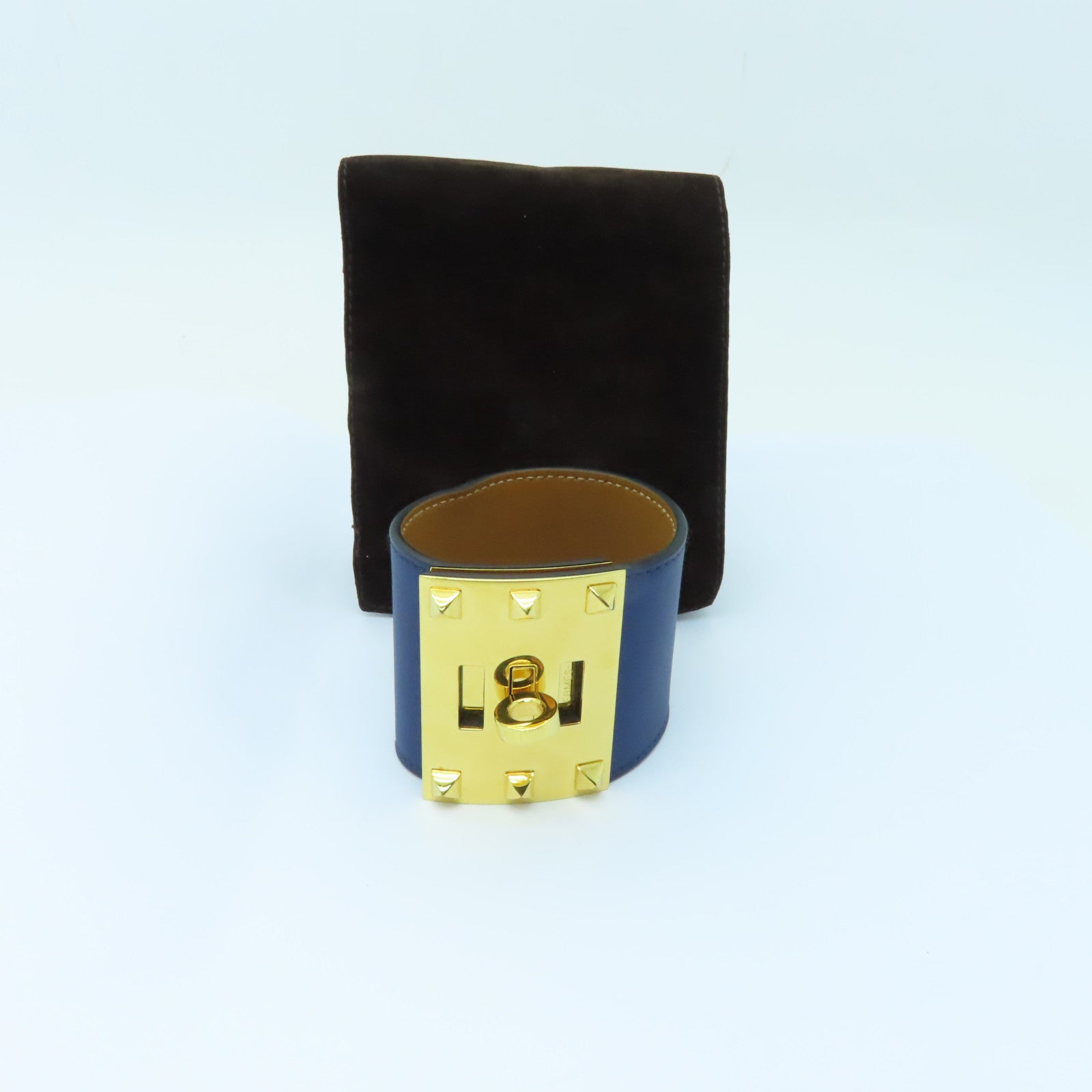 HERMES Swift皮革Kelly Extreme Dog Bracelet金扣手鐲深藍色