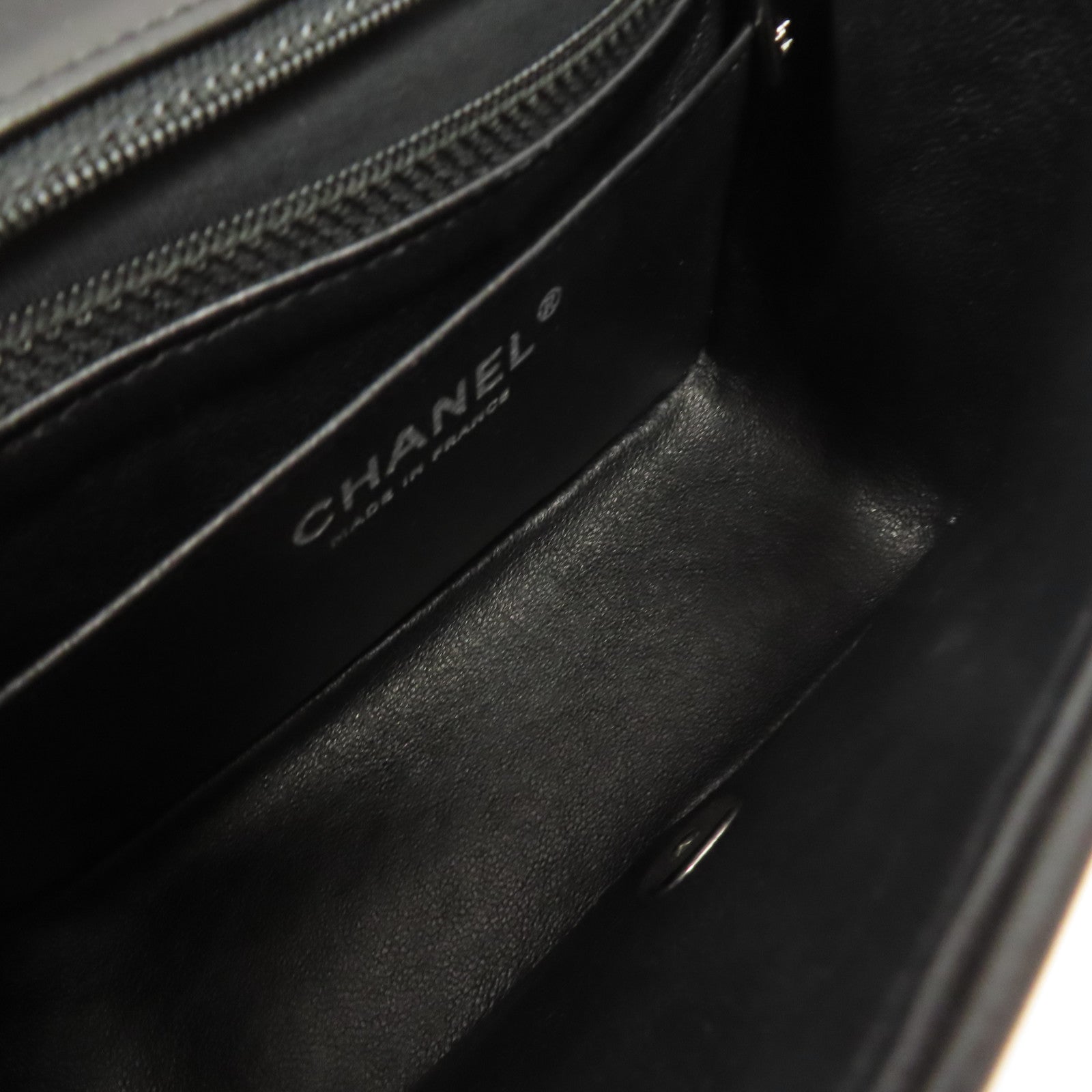 CHANEL 菱格羊皮皮革Chain Shoulder銀扣黑色