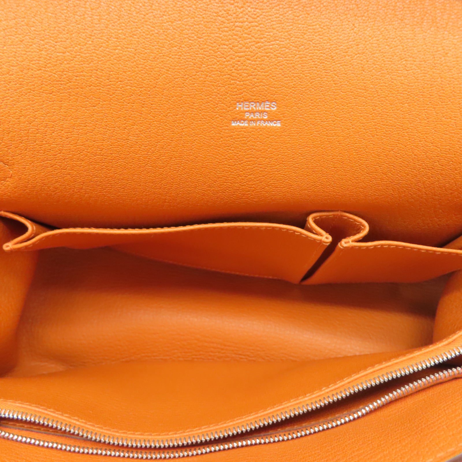 HERMES Taurillon Clemence皮革Jypsiere 28銀扣肩背袋火橘色