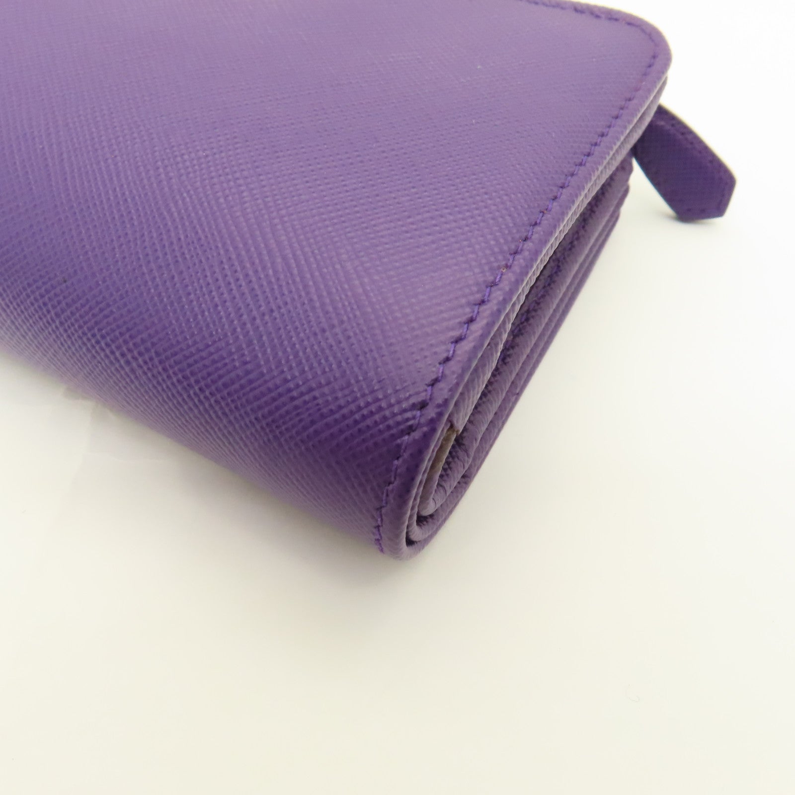 PRADA Cowhide Leather Wallet Gold Buckle Wallet Purple