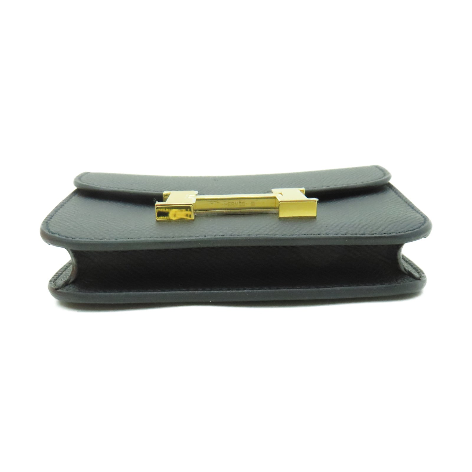 HERMES Epsom皮革Constance Slim金扣手拿包黑色