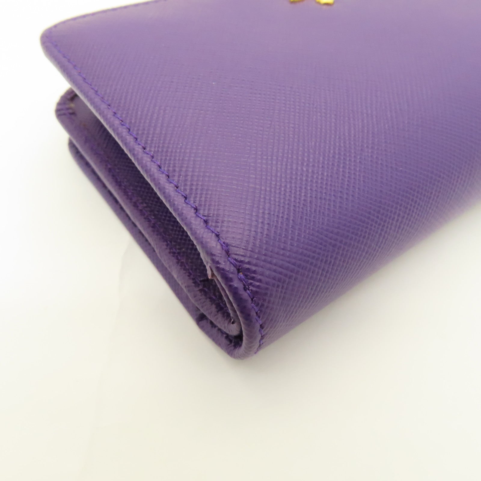PRADA Cowhide Leather Wallet Gold Buckle Wallet Purple