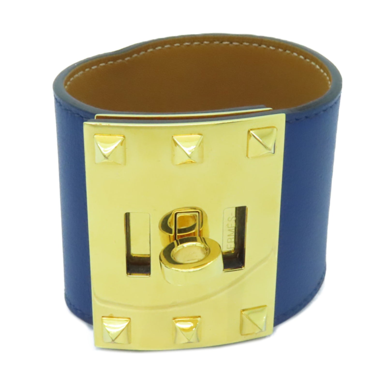 HERMES Swift皮革Kelly Extreme Dog Bracelet金扣手鐲深藍色