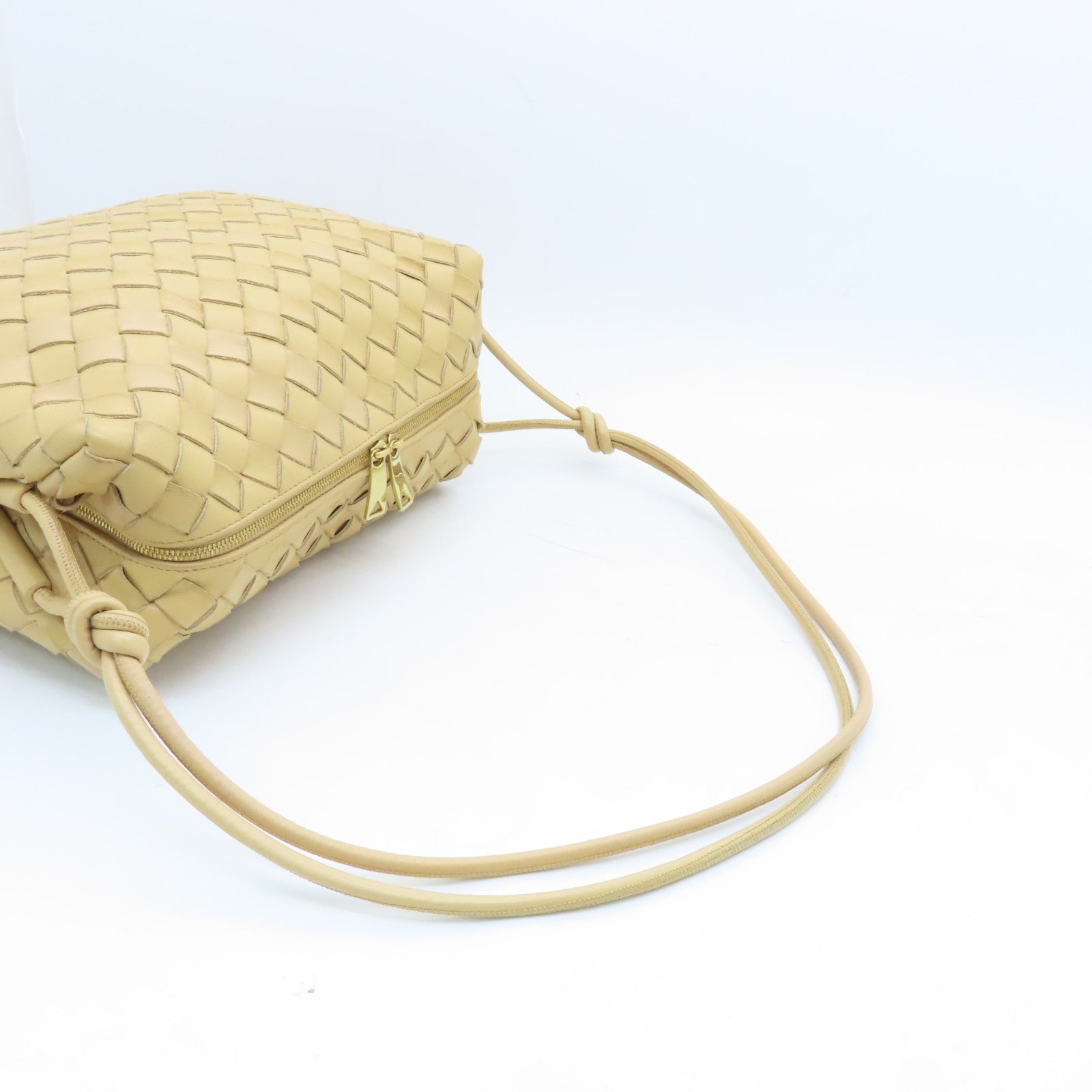 BOTTEGA VENETA Leather Small Loop Camera Bag Gold Buckle Beige
