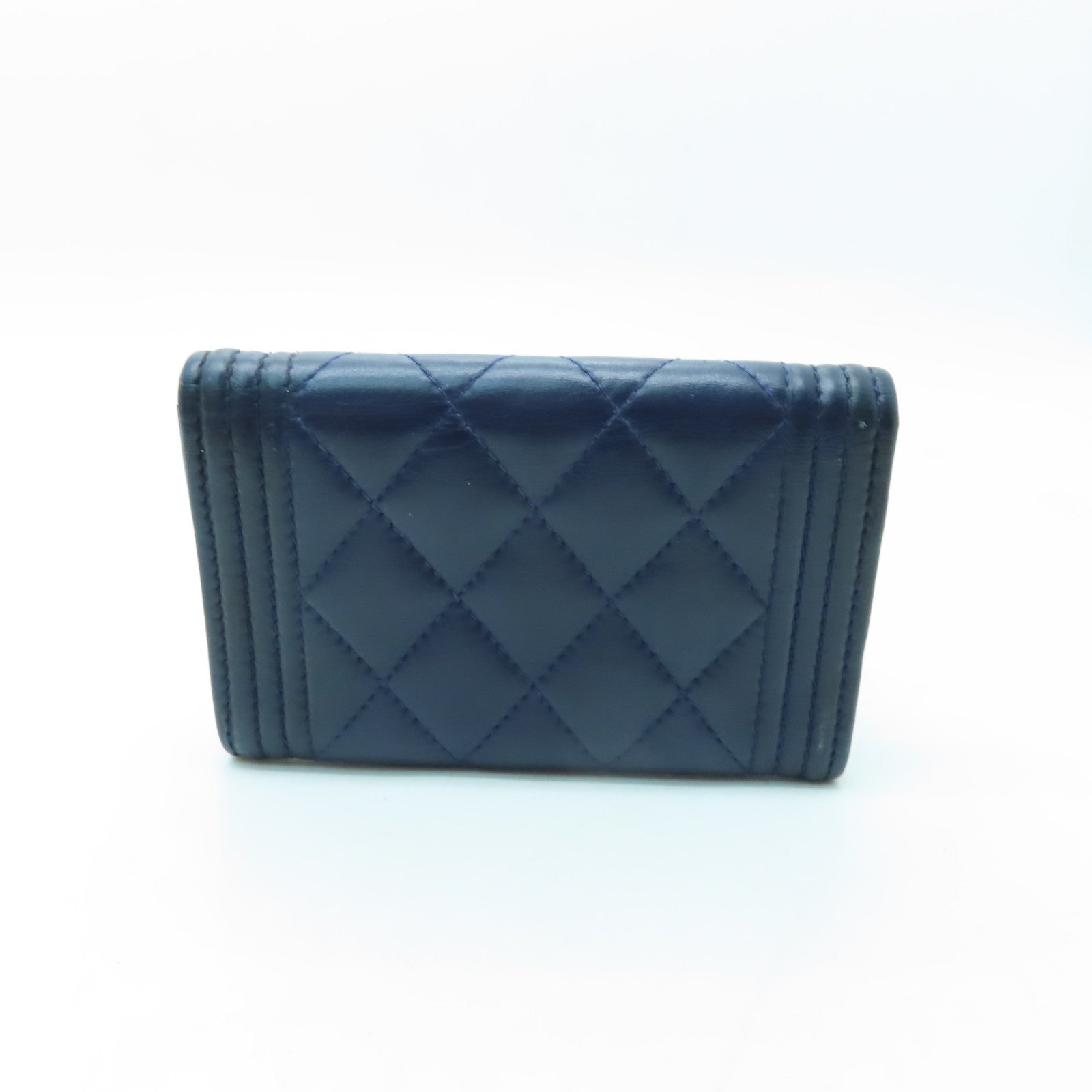 CHANEL 菱格羊皮皮革Card Case金扣卡片套海軍藍色