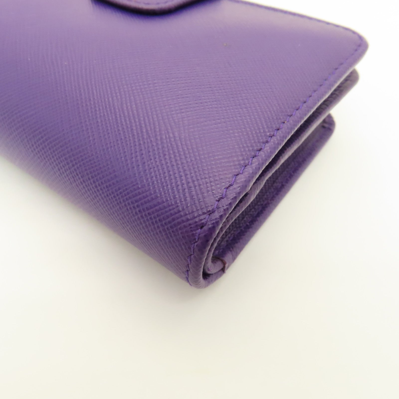 PRADA Cowhide Leather Wallet Gold Buckle Wallet Purple