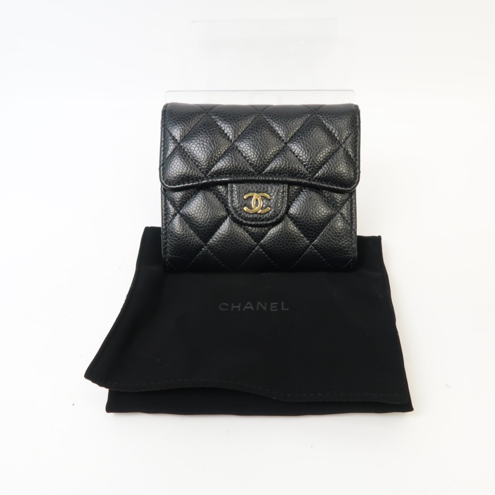 CHANEL 菱格Caviar皮革Classic Wallet金扣錢包黑色