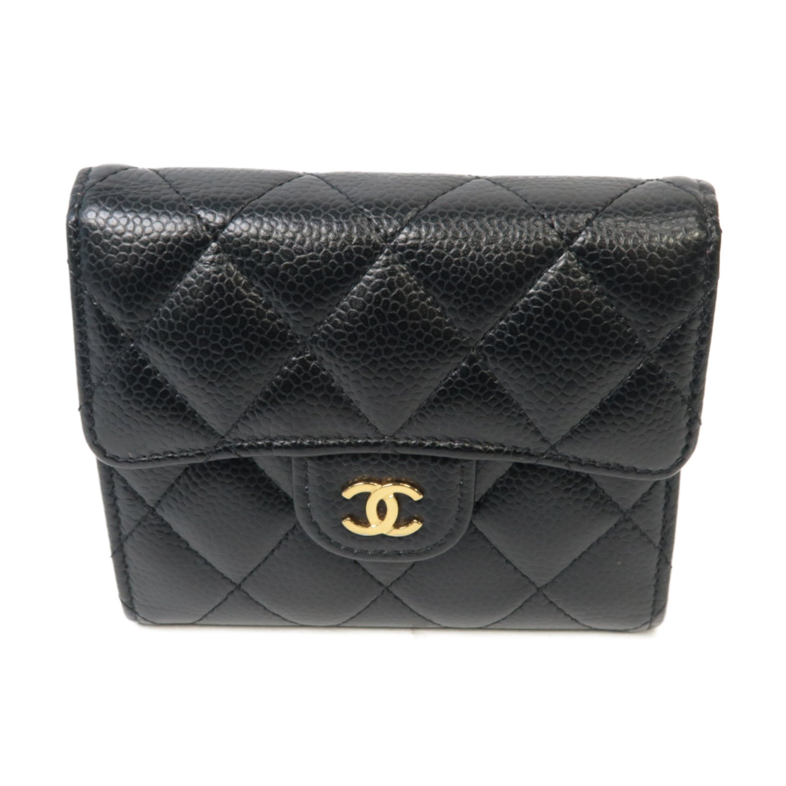 CHANEL 菱格Caviar皮革Classic Wallet金扣錢包黑色
