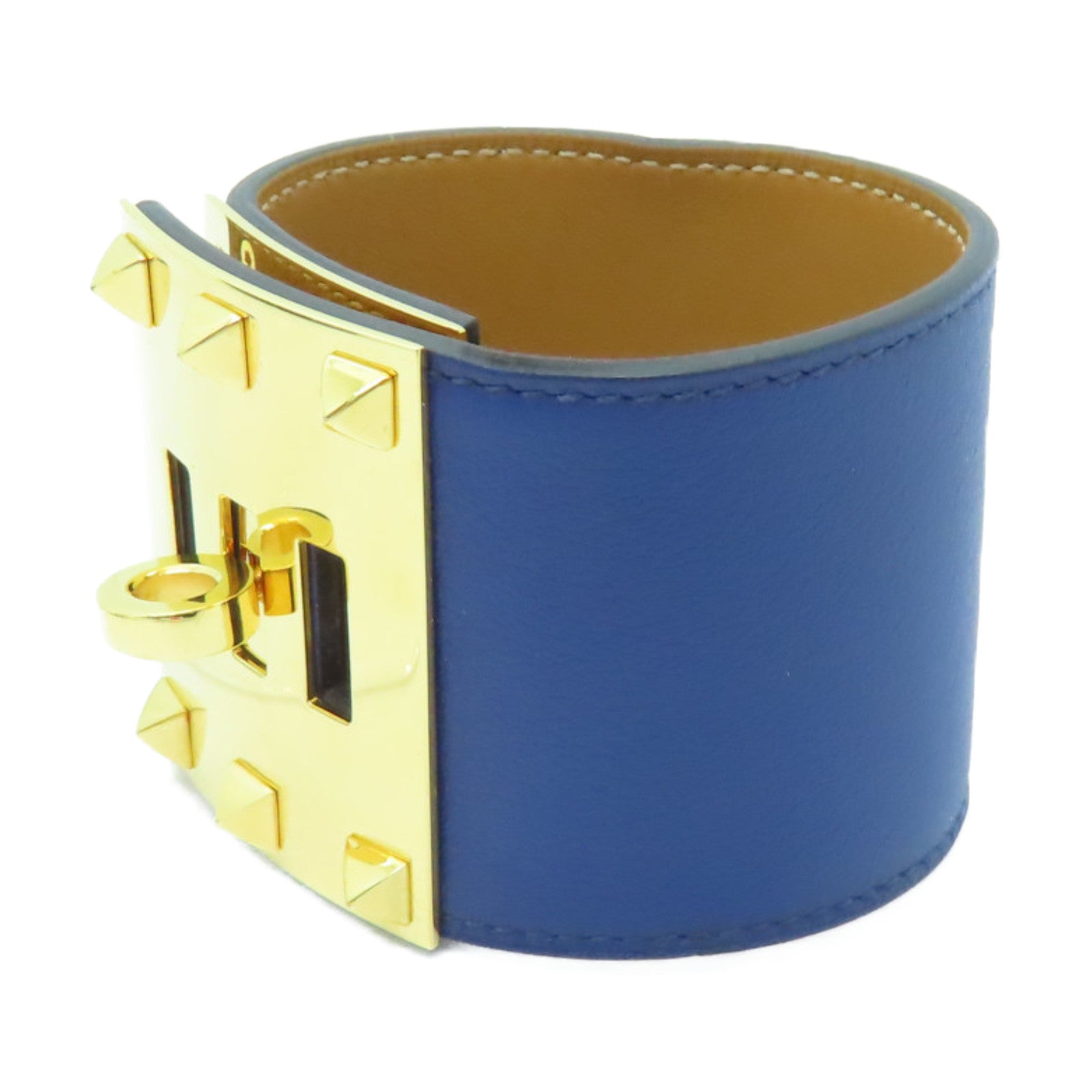 HERMES Swift皮革Kelly Extreme Dog Bracelet金扣手鐲深藍色