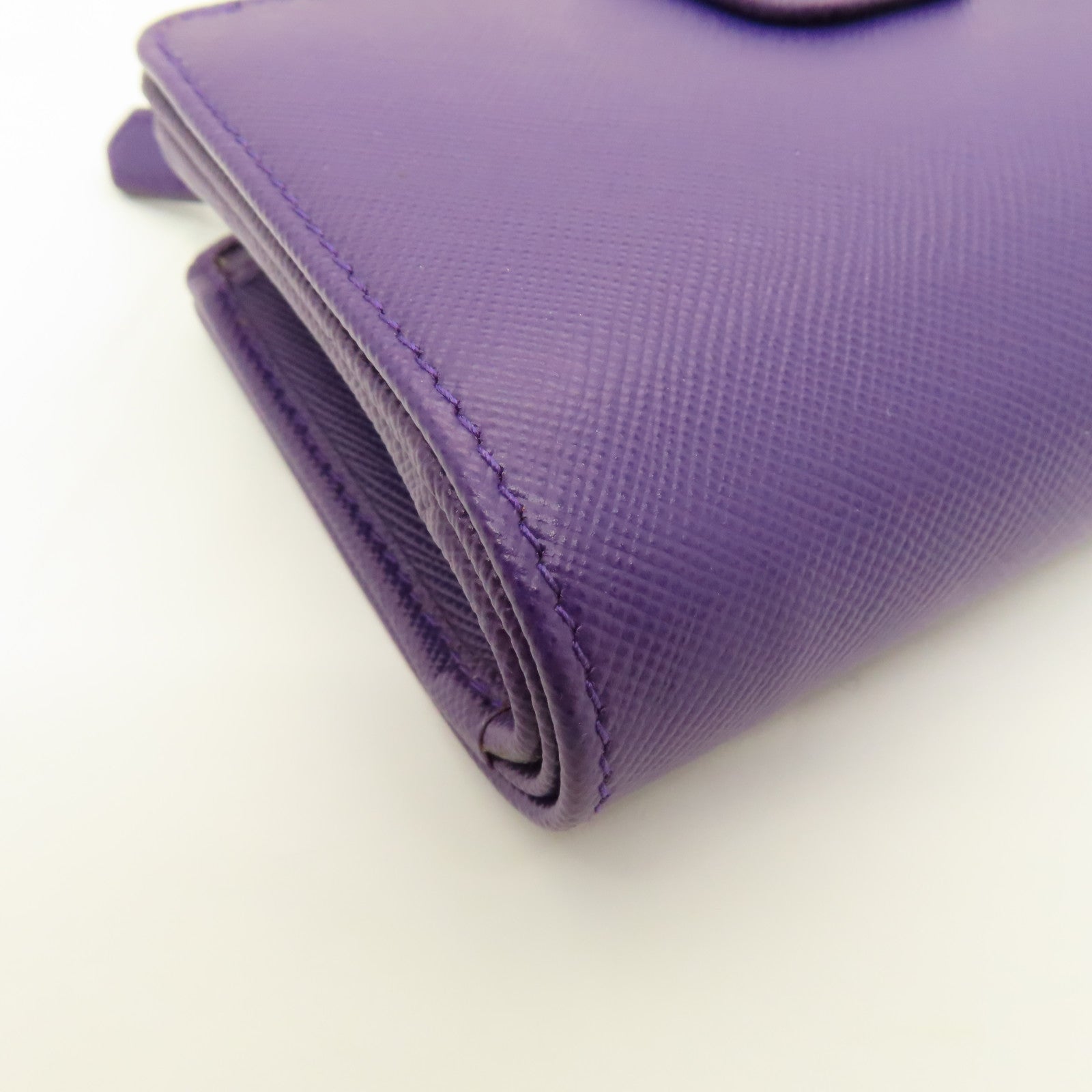 PRADA Cowhide Leather Wallet Gold Buckle Wallet Purple