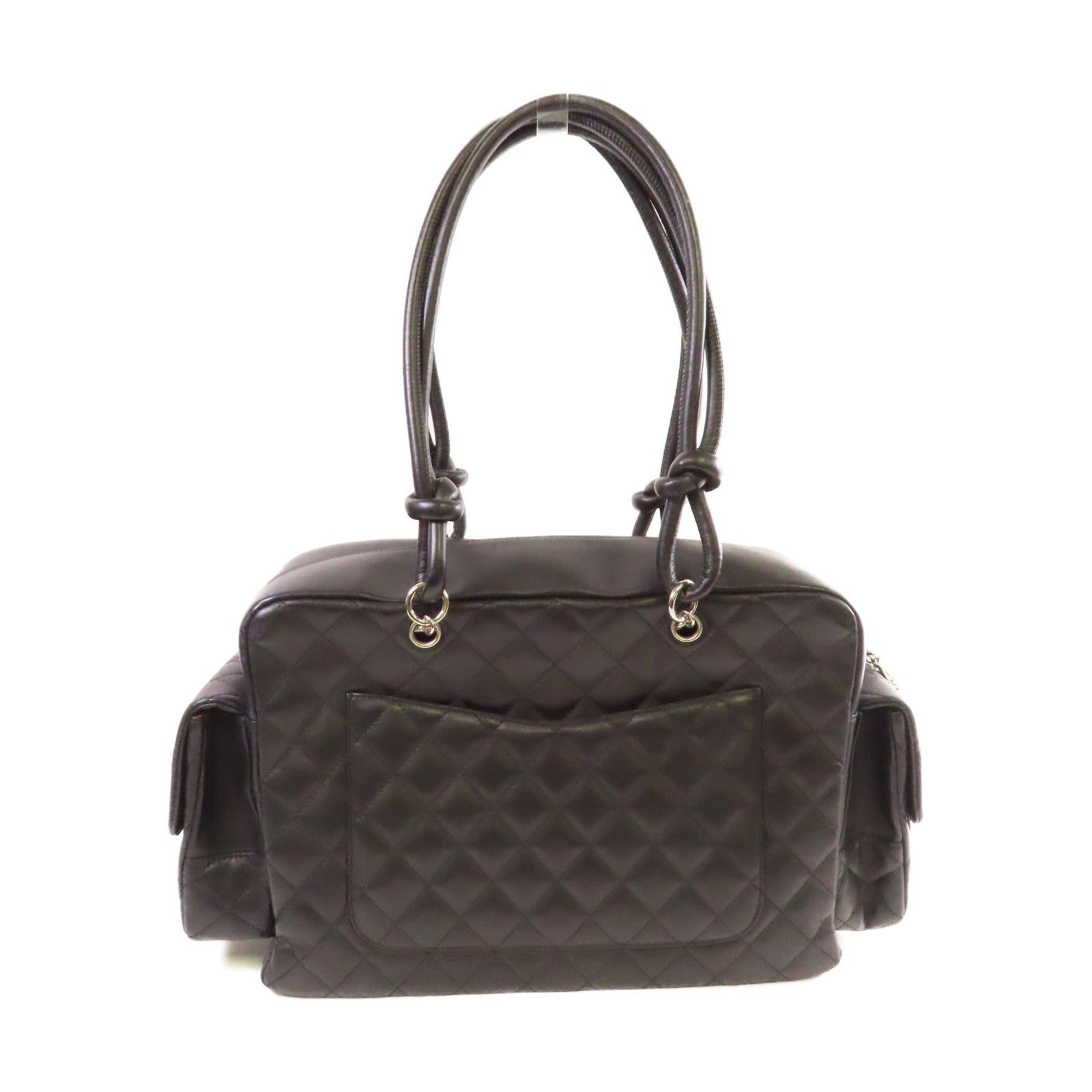 CHANEL 菱格牛皮皮革Cambon Shoulder Bag銀扣肩背袋黑色