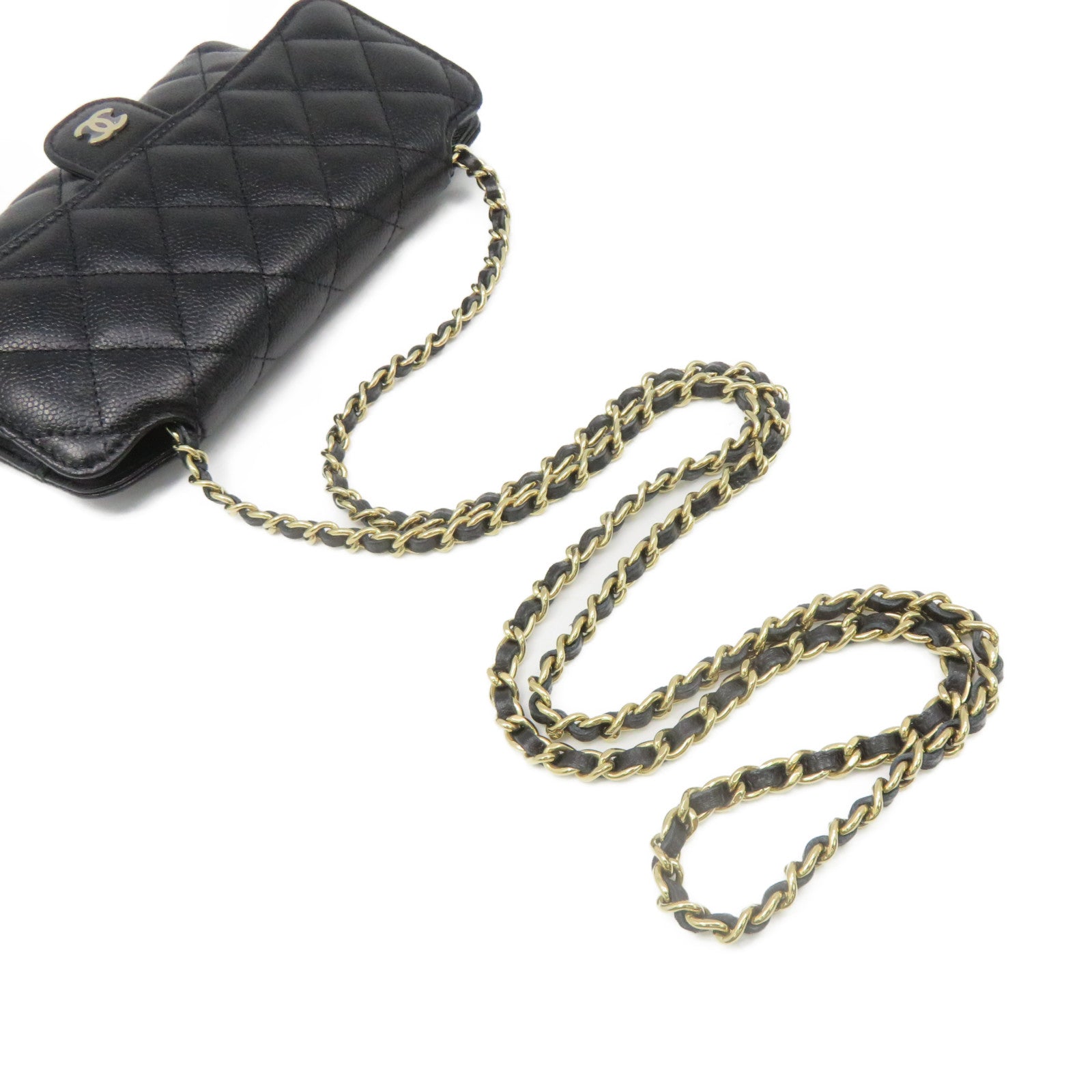 CHANEL Caviar皮革/尼龍Foldable Tote Shoulder Bag銀扣鏈帶手挽肩背兩用袋黑色