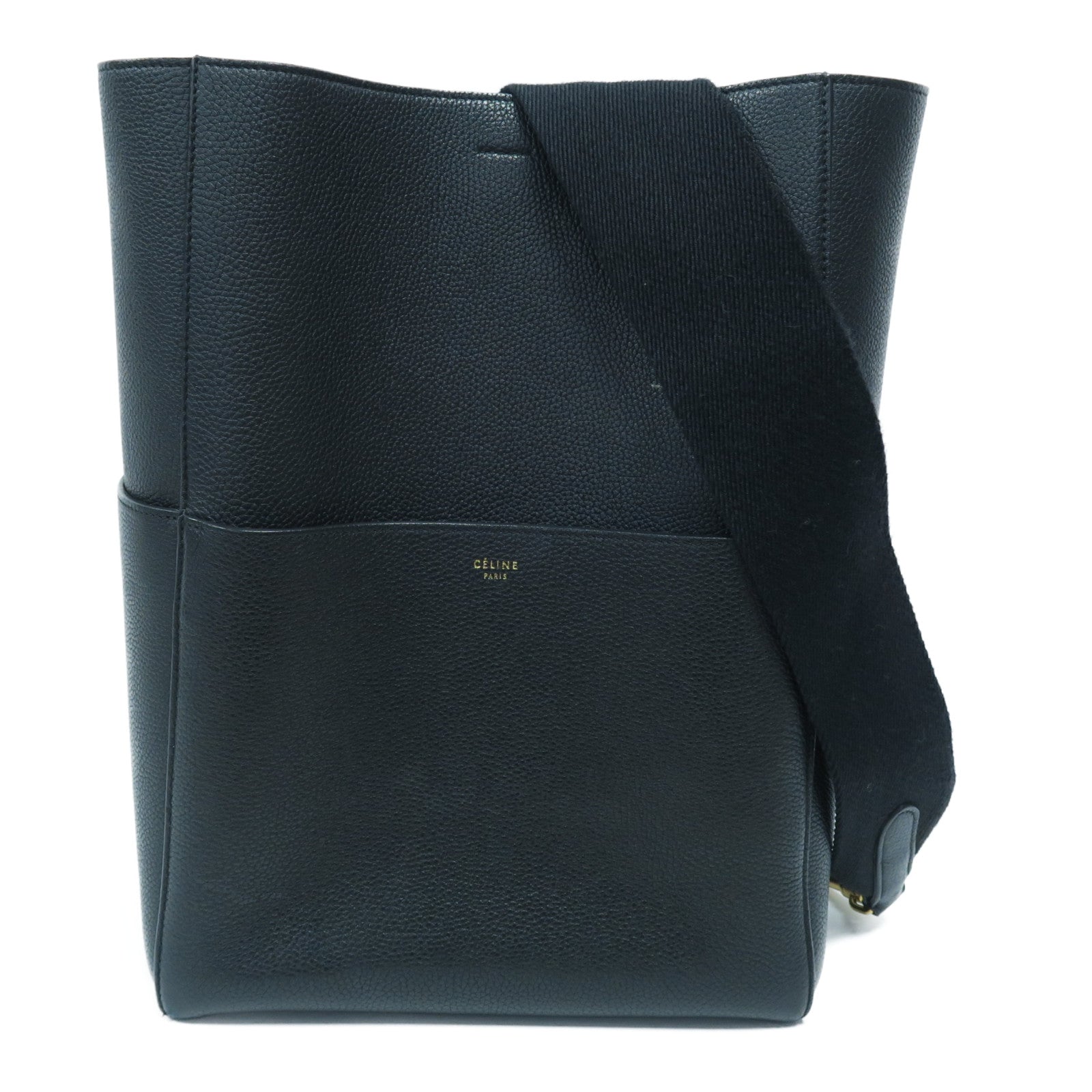 CELINE 牛皮皮革Shoulder Bag金扣肩背袋黑色