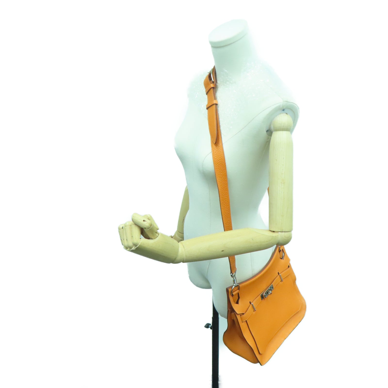HERMES Taurillon Clemence皮革Jypsiere 28銀扣肩背袋火橘色