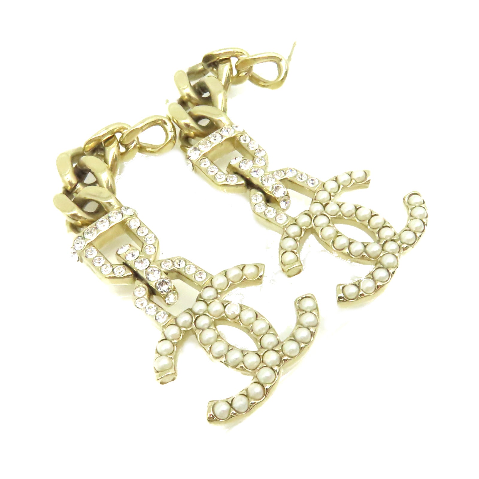 CHANEL 金屬/仿珍珠CC Earrings耳環金色/珍珠色