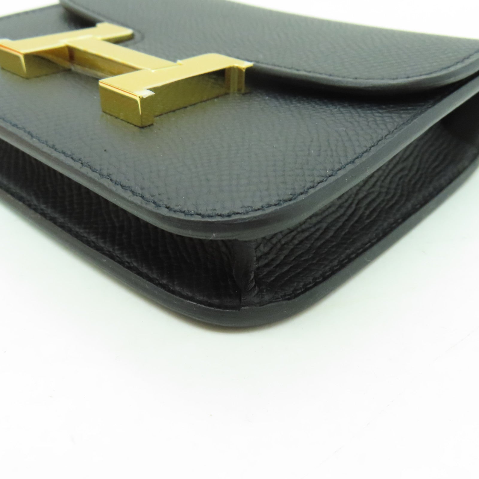 HERMES Epsom皮革Constance Slim金扣手拿包黑色