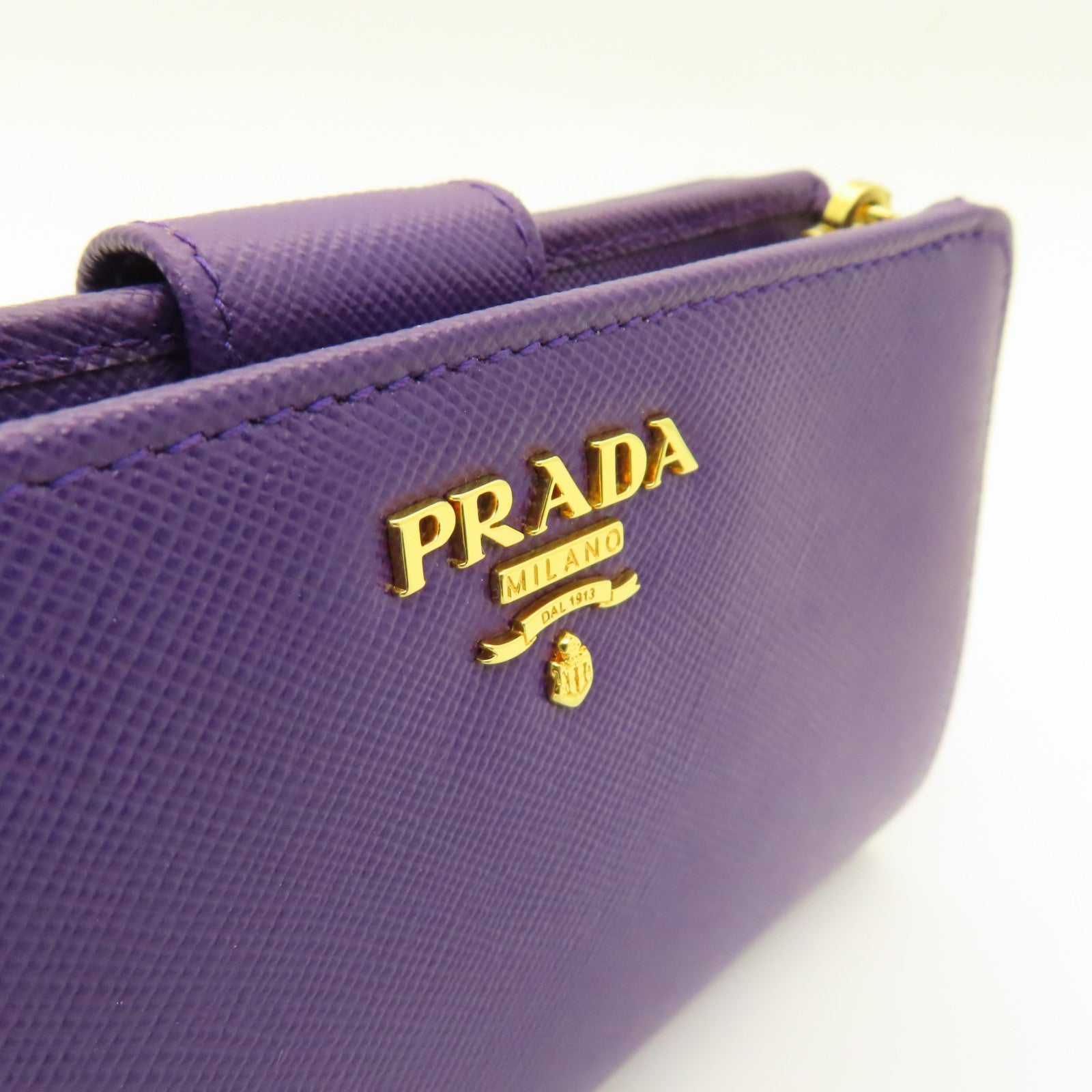 PRADA Cowhide Leather Wallet Gold Buckle Wallet Purple