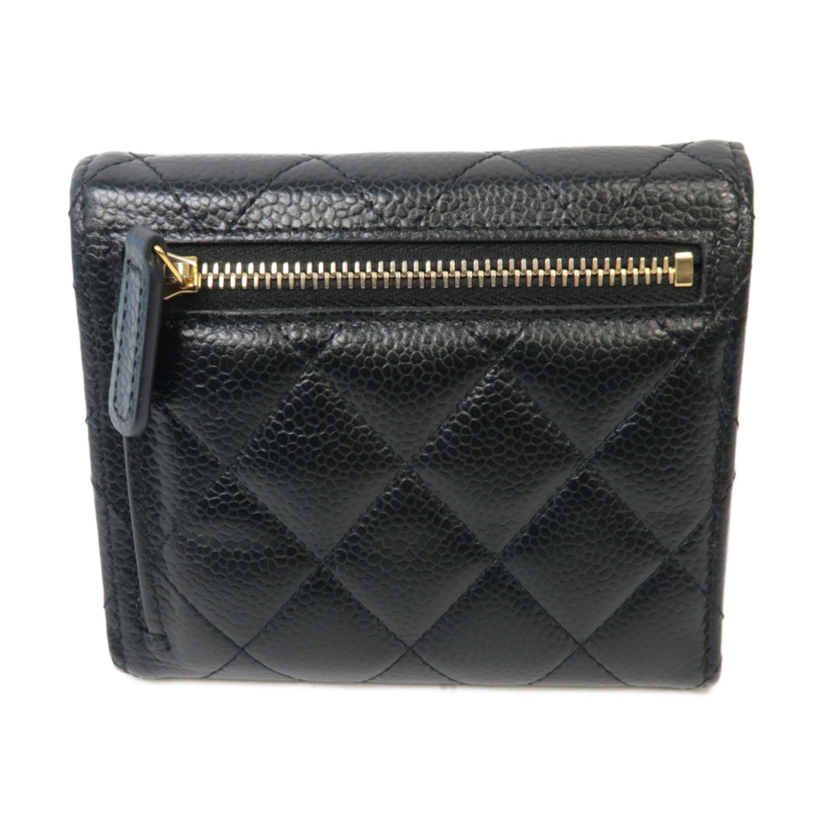 CHANEL 菱格Caviar皮革Classic Wallet金扣錢包黑色