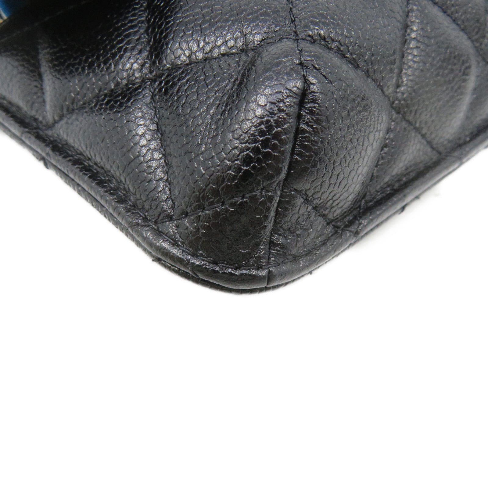 CHANEL Caviar皮革/尼龍Foldable Tote Shoulder Bag銀扣鏈帶手挽肩背兩用袋黑色