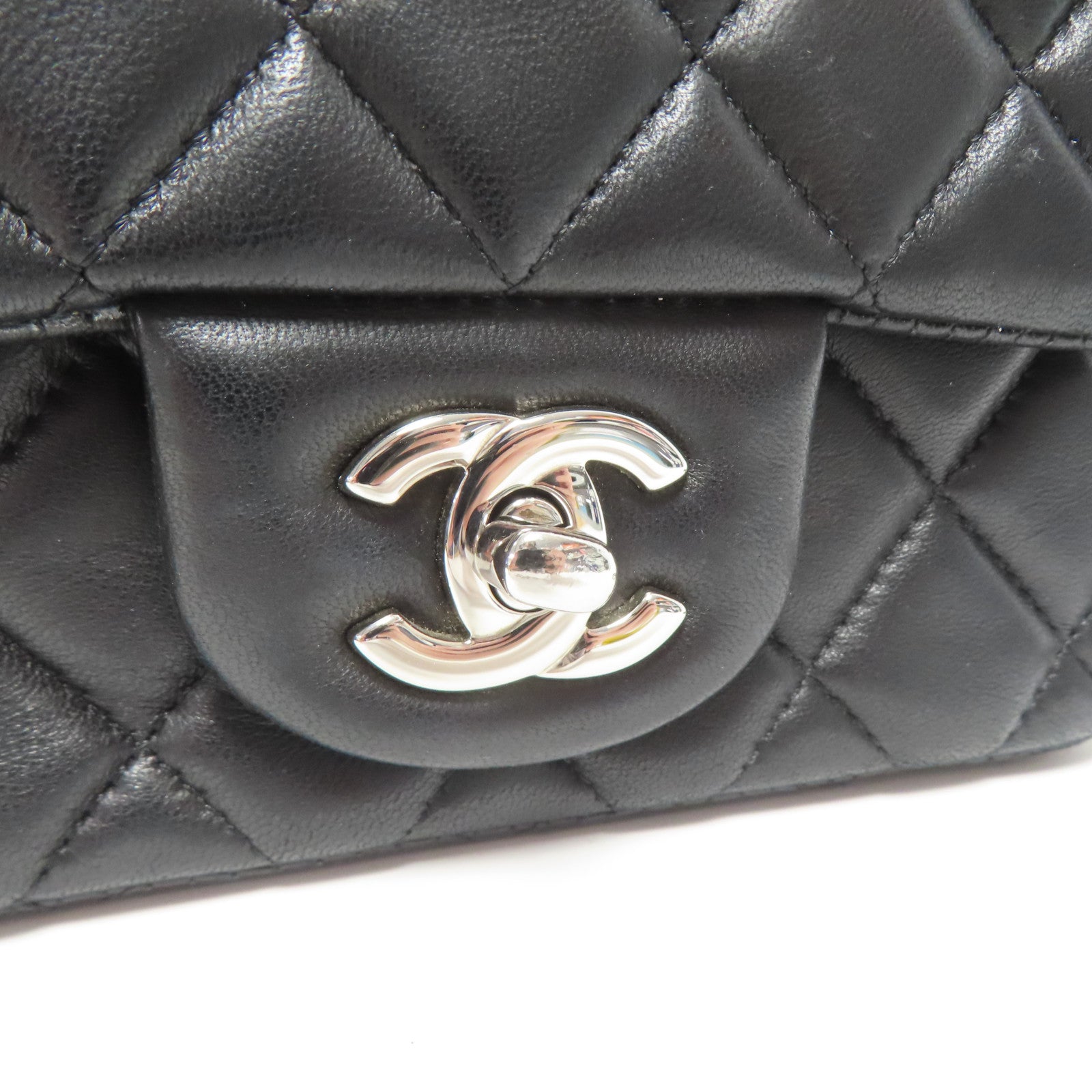 CHANEL 菱格羊皮皮革Chain Shoulder銀扣黑色