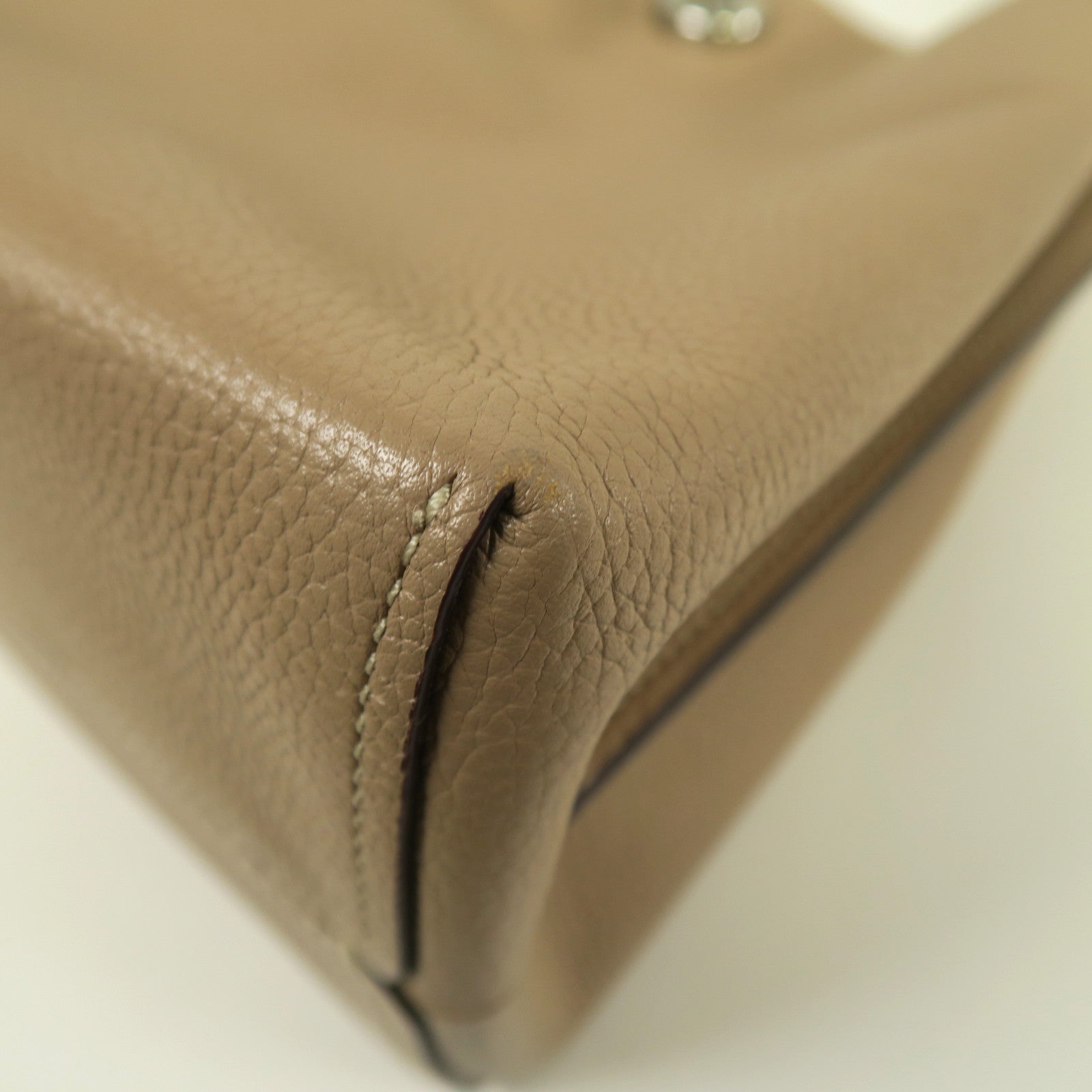 COACH 牛皮皮革2 Way Shoulder銀扣手挽肩背兩用袋米色