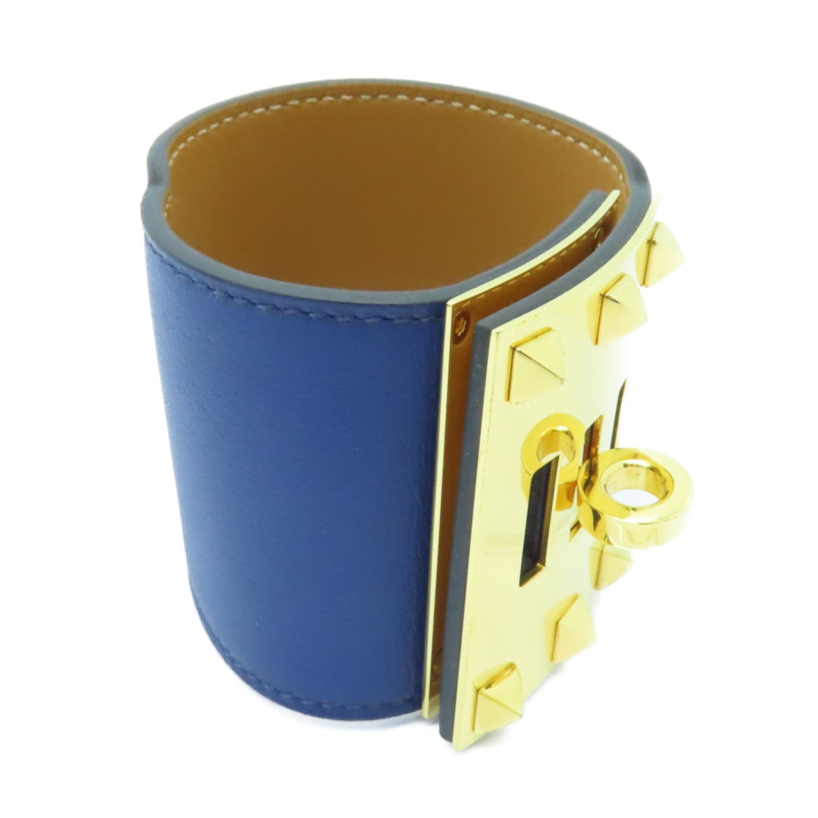 HERMES Swift皮革Kelly Extreme Dog Bracelet金扣手鐲深藍色